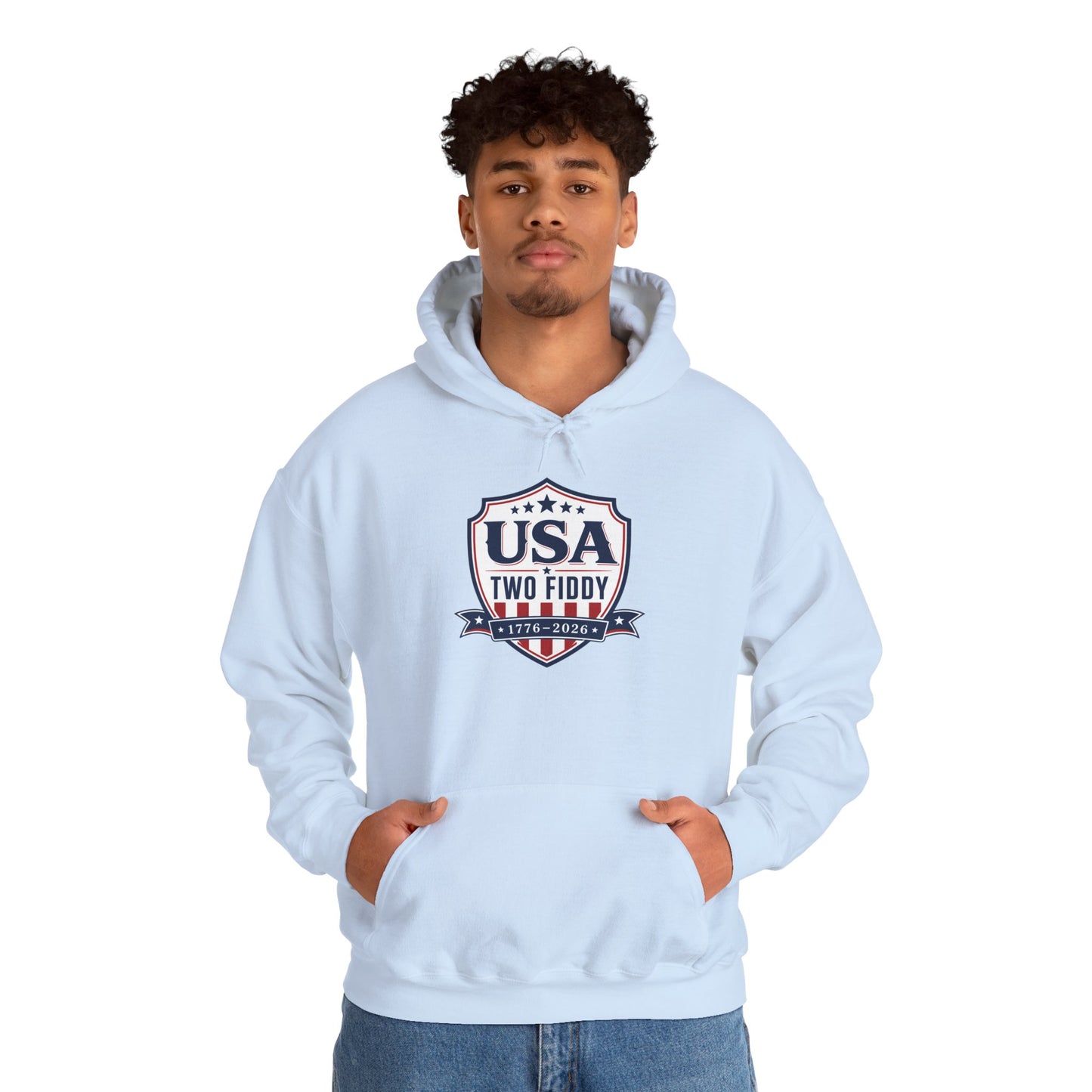 USA Two Fiddy Shield Hoodie — Patriotic Vintage American Flag Sweatshirt (Two Fifty)