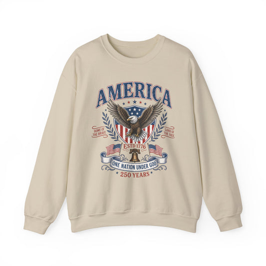 America Eagle Crewneck Sweatshirt – One Nation Under God 250 Years