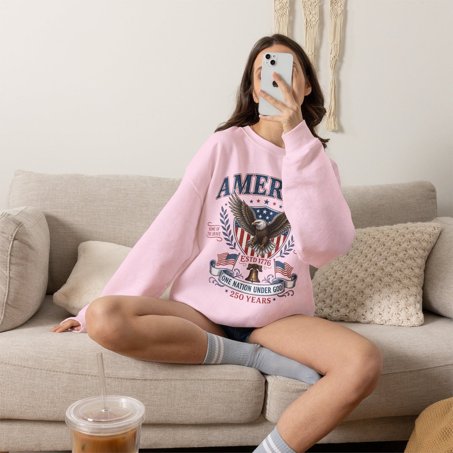 America Eagle Crewneck Sweatshirt – One Nation Under God 250 Years