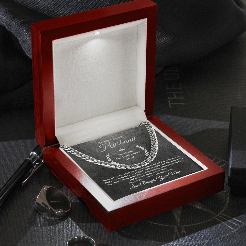 Gift To My Loving Husband From Wife “You Lead Our Family With Love” Link Chain Necklace