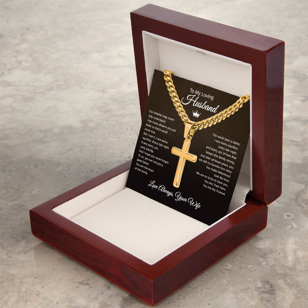 Gift To My Loving Husband From Wife “The way you protect Your family” Cross Link Chain Necklace