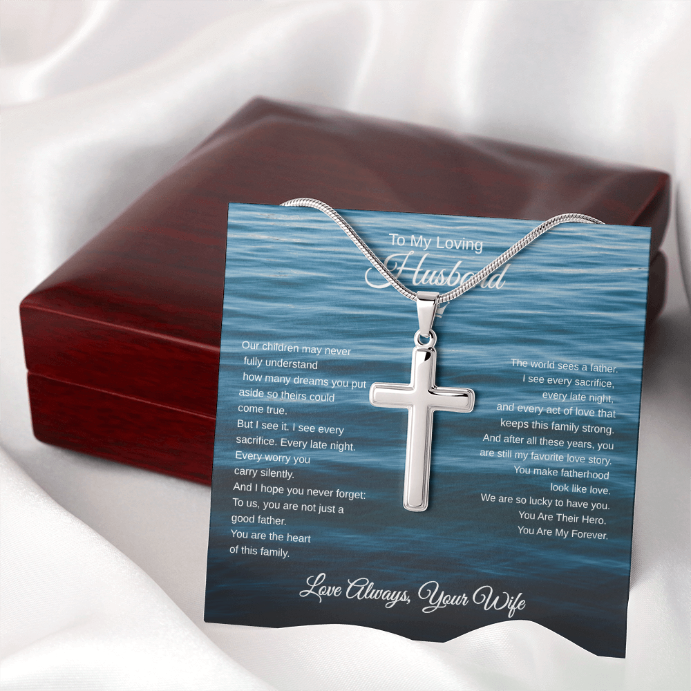Gift To My Loving Husband From Wife “The Way You Protect Your Family” Cross Chain Necklace
