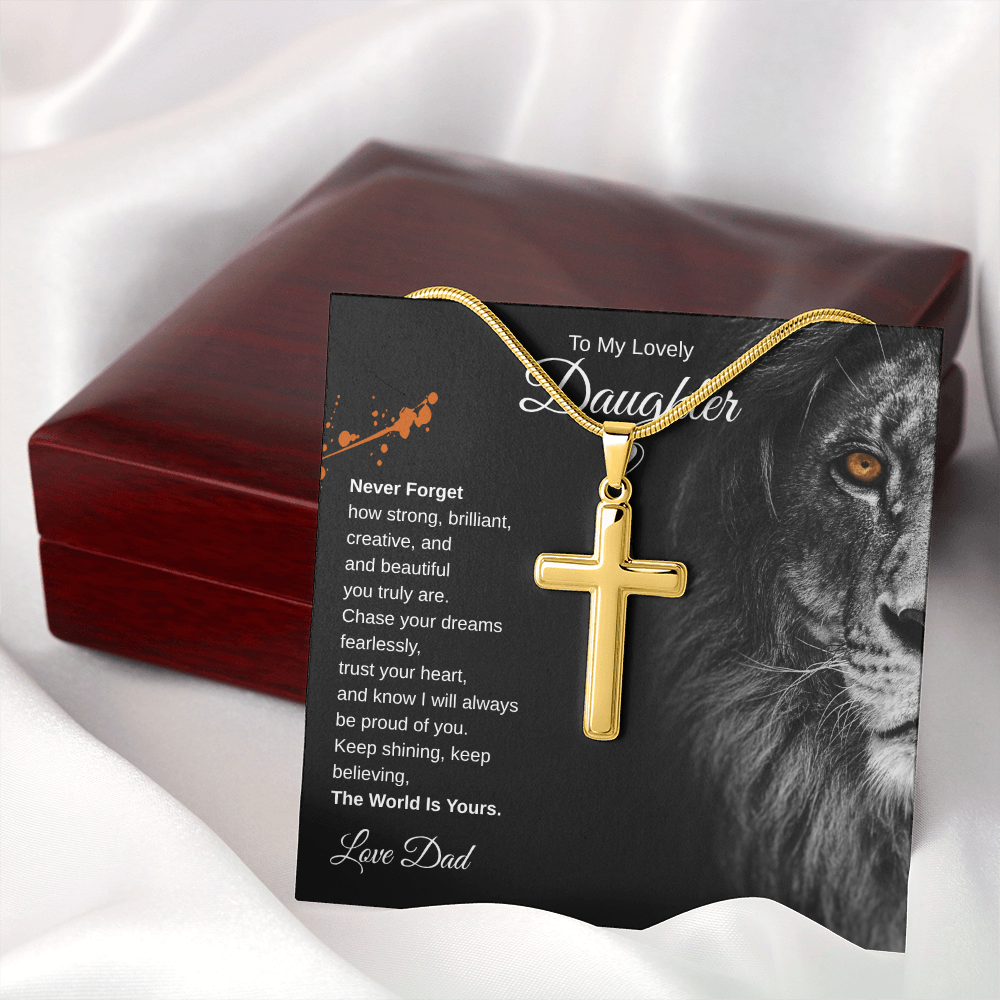 Gift To My Lovely Daughter From Dad “The World Is Yours” Cross Chain Necklace