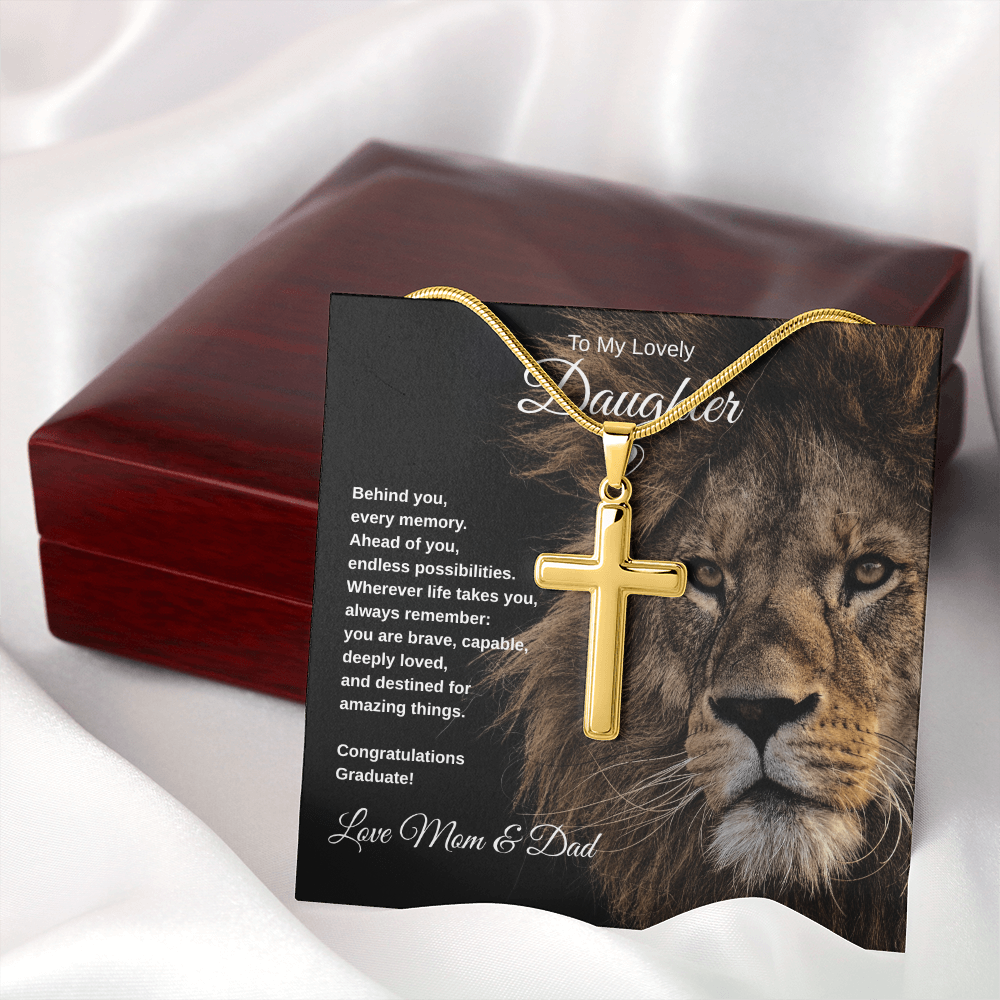 Gift To Our Lovely Daughter From Mom & Dad “You Are Destined For Amazing Things” Cross Chain Necklace