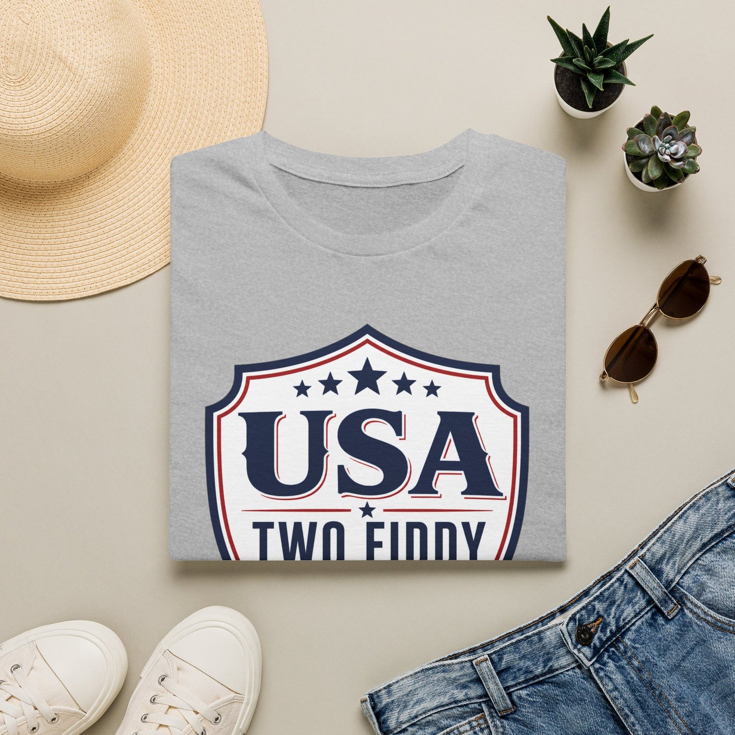 USA Two Fiddy T-Shirt — 1776–2026 Patriotic Shield Tee