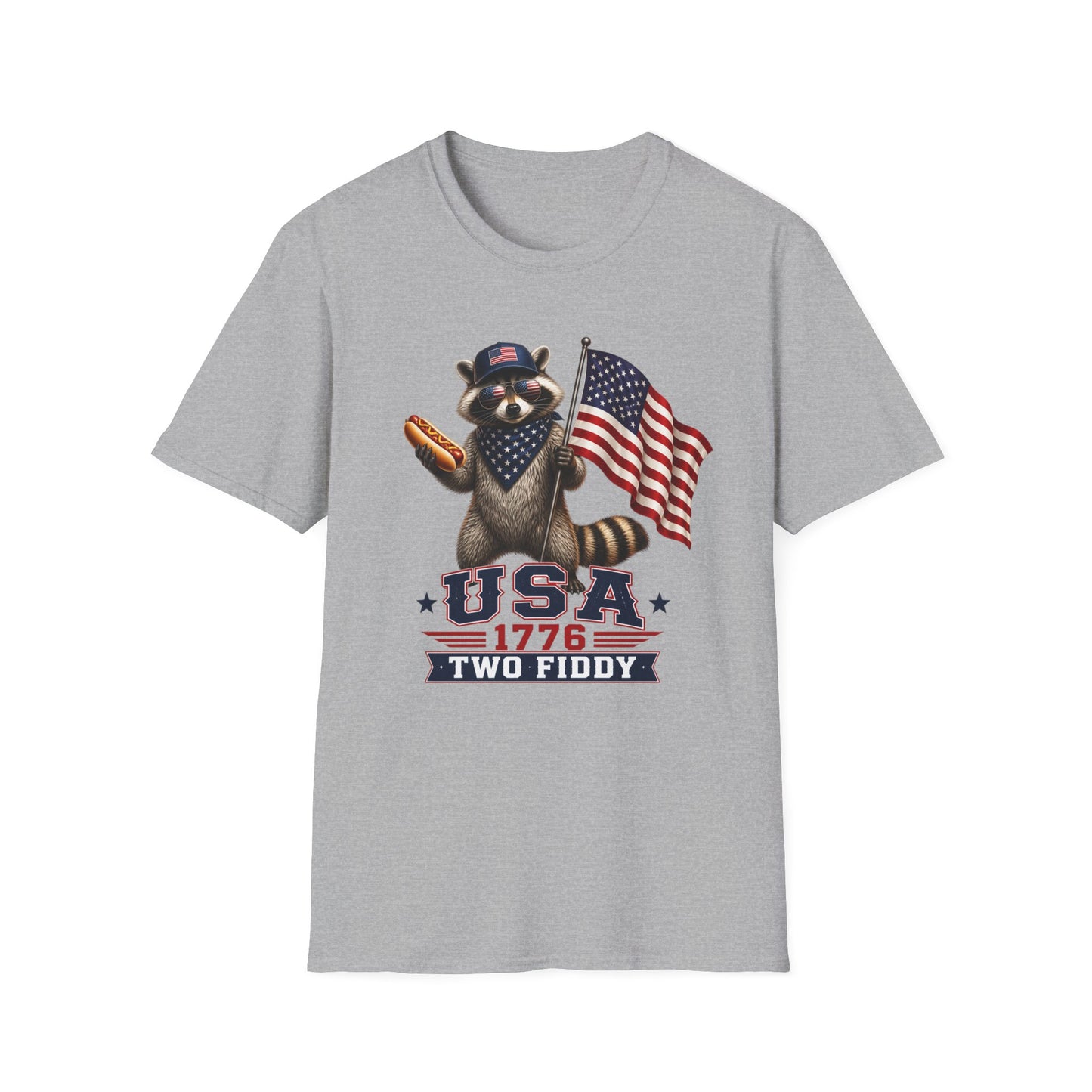 Patriotic Raccoon T-Shirt — USA 1776 "Two Fiddy" Flag Design