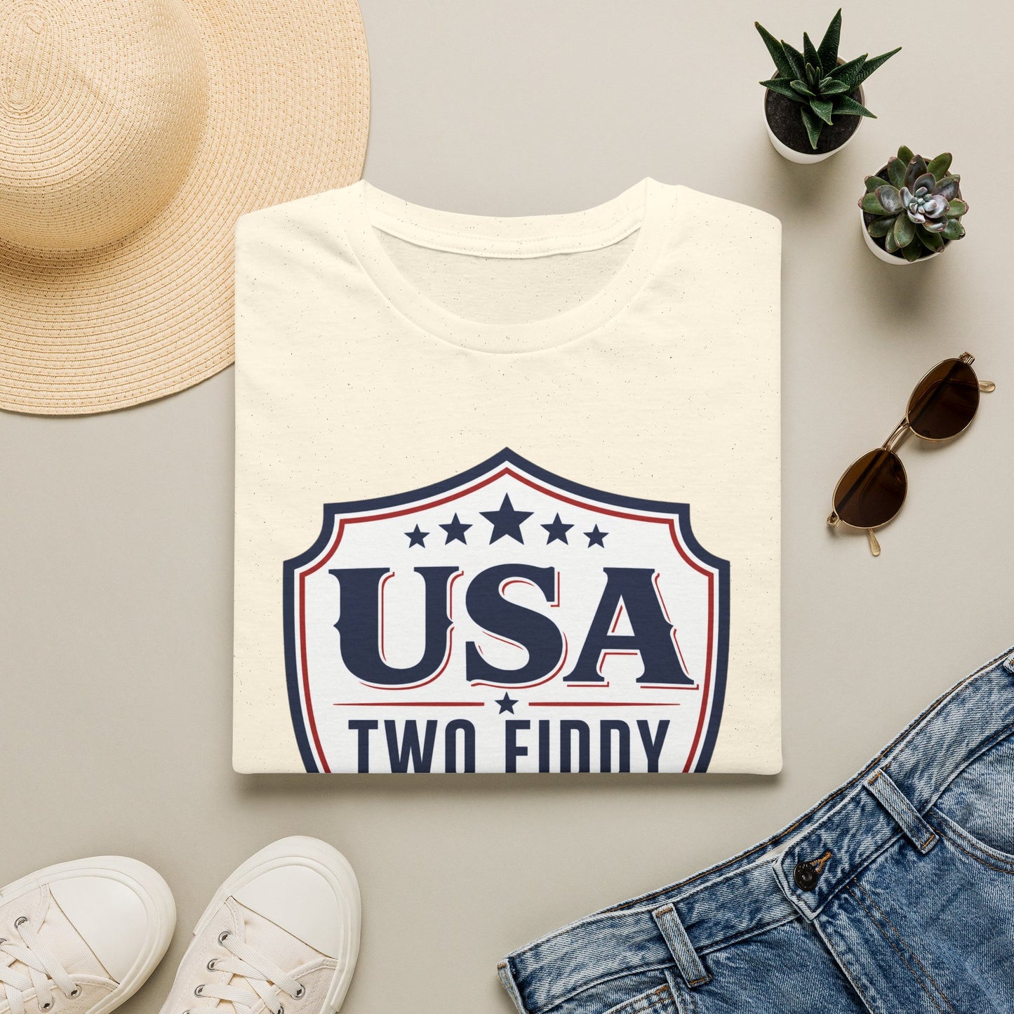 USA Two Fiddy T-Shirt — 1776–2026 Patriotic Shield Tee