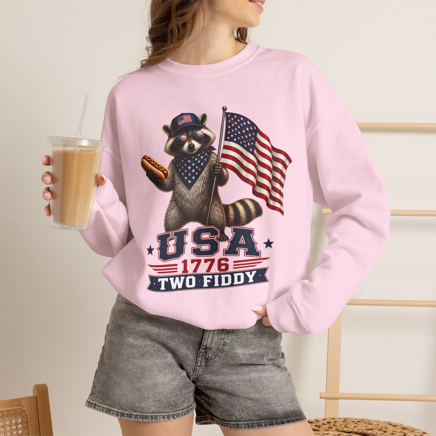 Patriotic Raccoon USA 1776 Two Fiddy Crewneck Sweatshirt