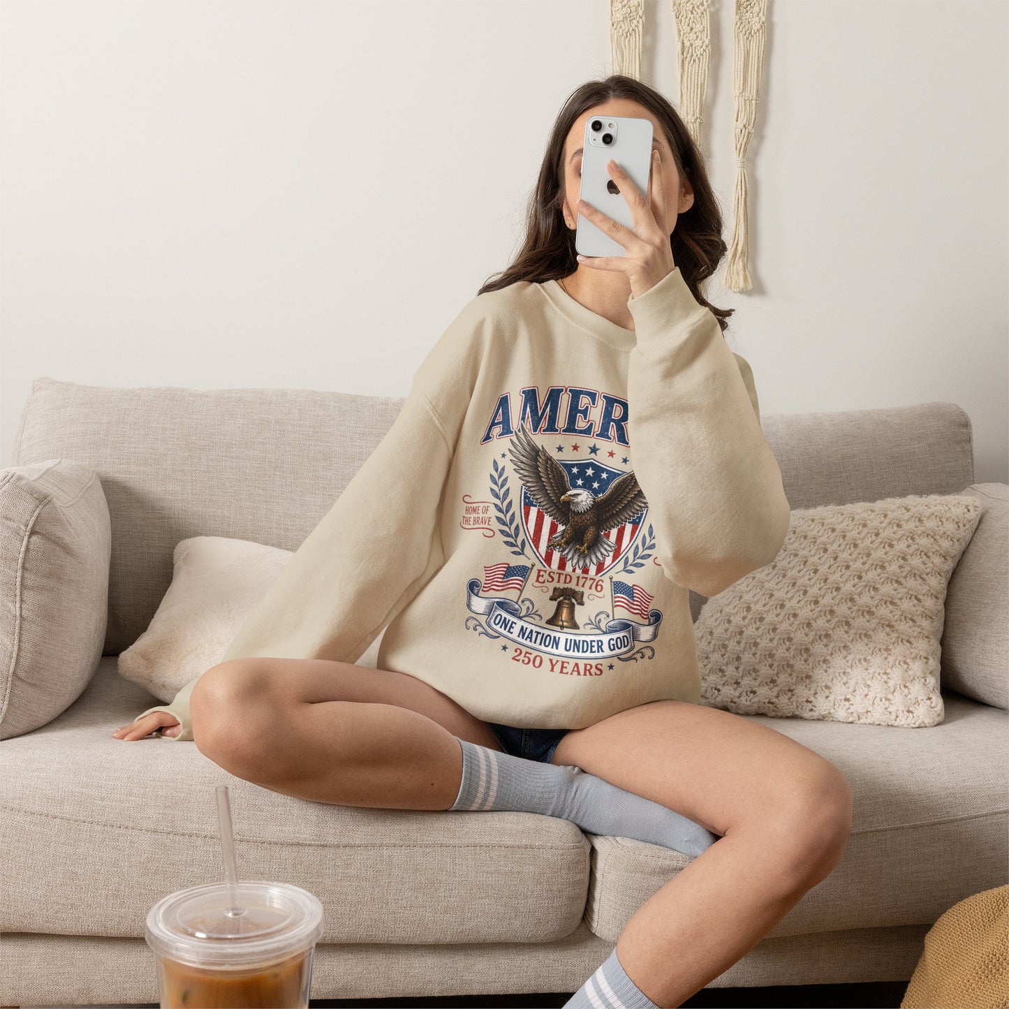 America Eagle Crewneck Sweatshirt – One Nation Under God 250 Years