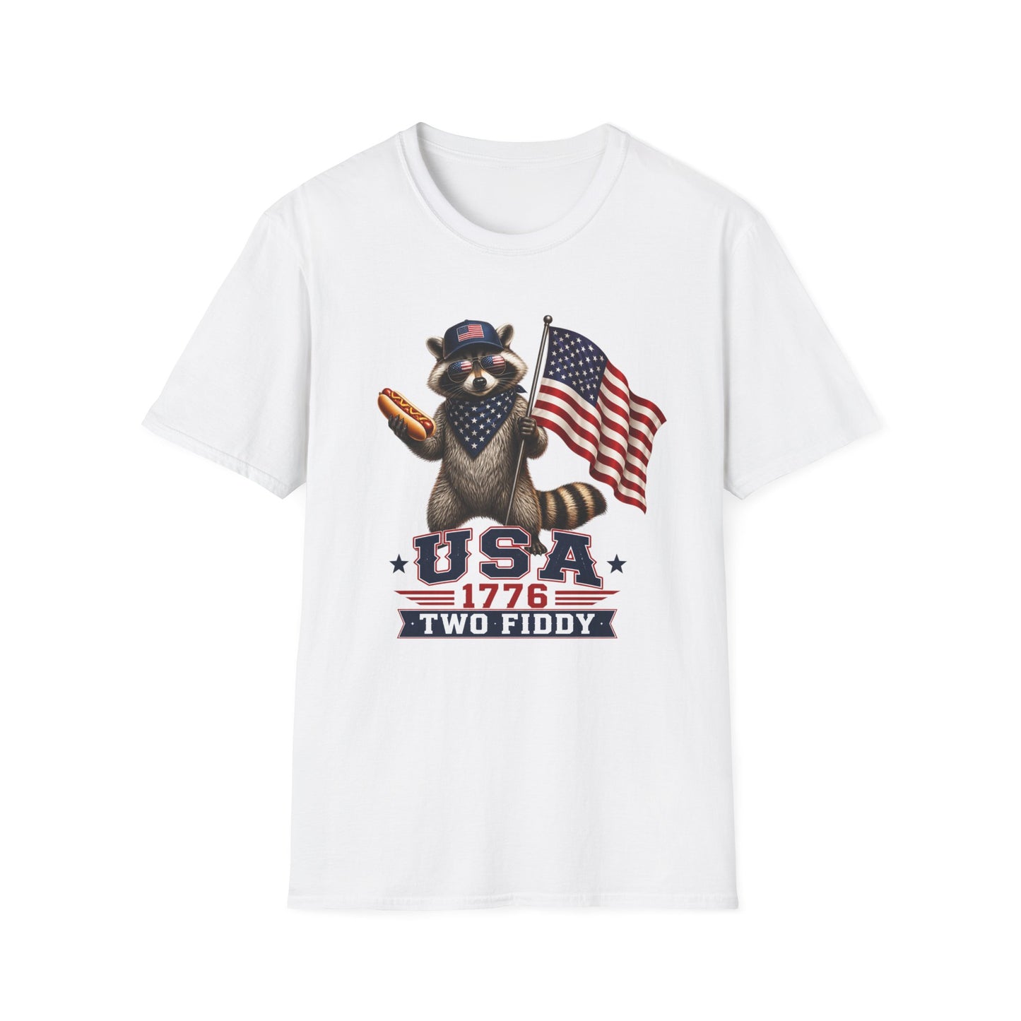Patriotic Raccoon T-Shirt — USA 1776 "Two Fiddy" Flag Design