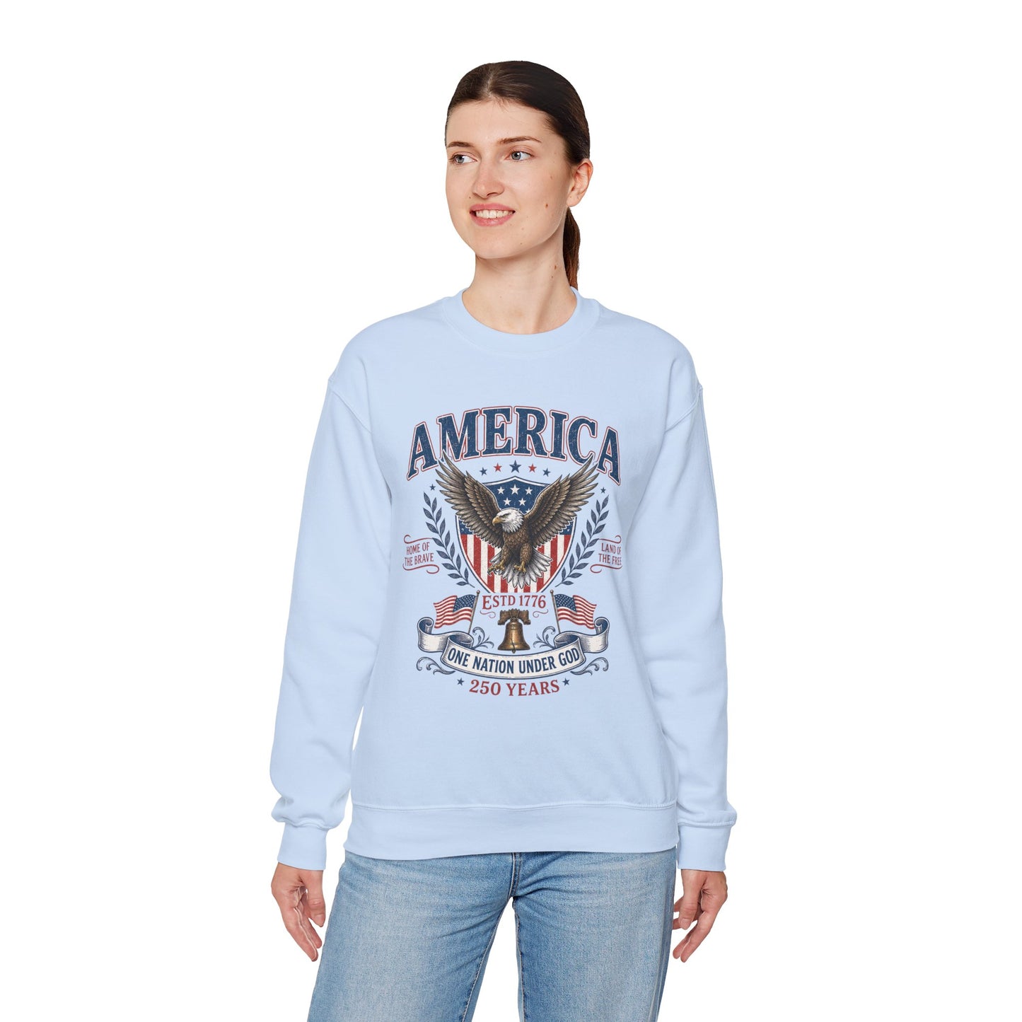 America Eagle Crewneck Sweatshirt – One Nation Under God 250 Years