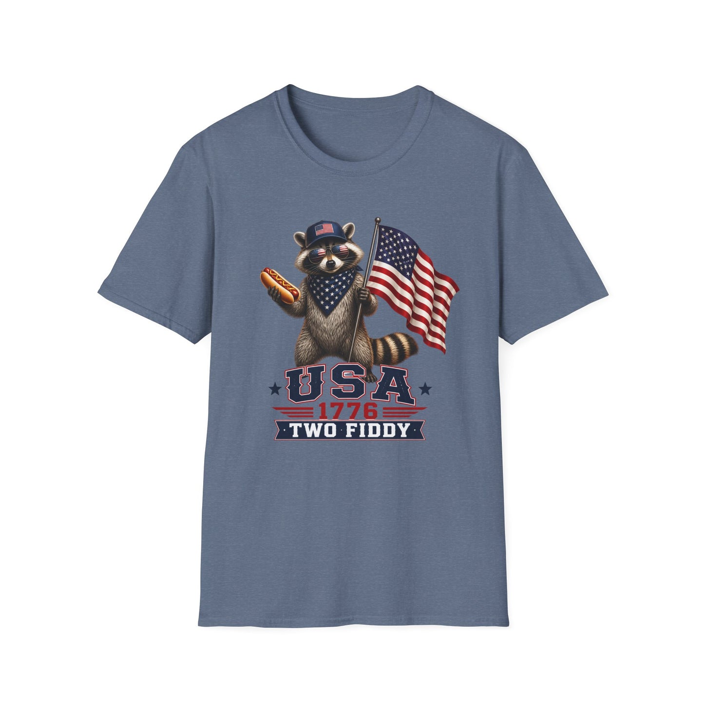 Patriotic Raccoon T-Shirt — USA 1776 "Two Fiddy" Flag Design