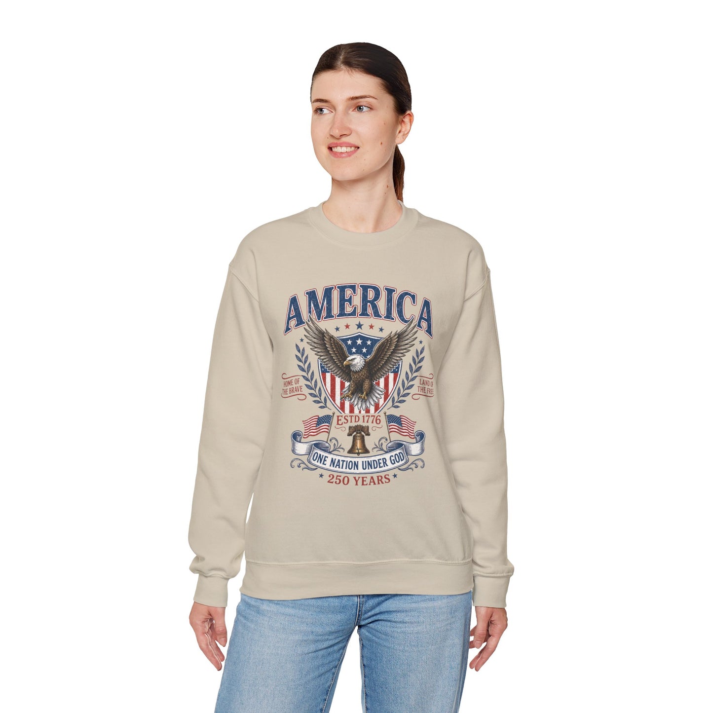 America Eagle Crewneck Sweatshirt – One Nation Under God 250 Years