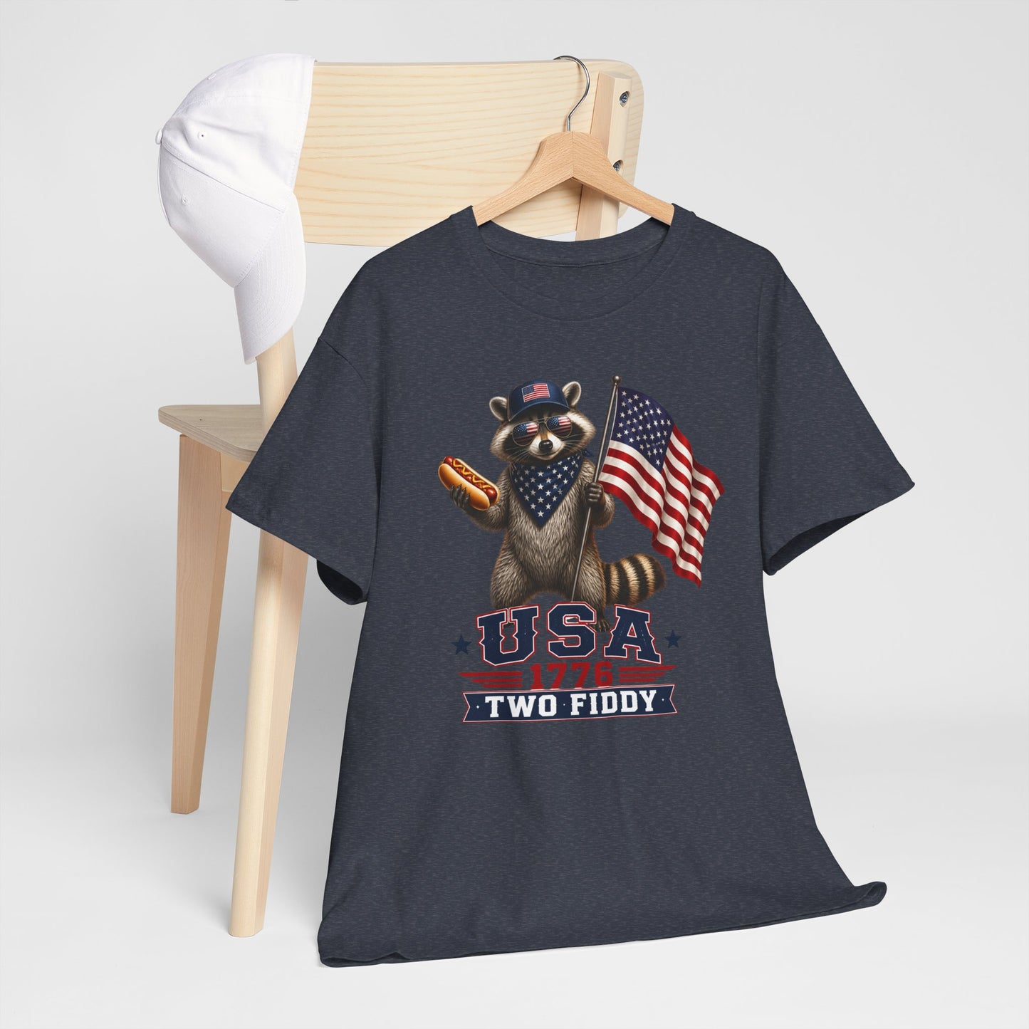 USA Raccoon Flag T-Shirt — "Two Fiddy" Patriotic 1776 Tee