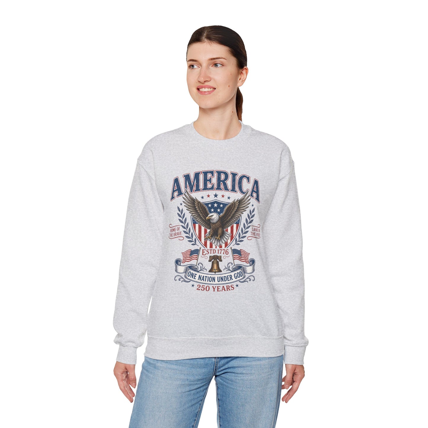 America Eagle Crewneck Sweatshirt – One Nation Under God 250 Years