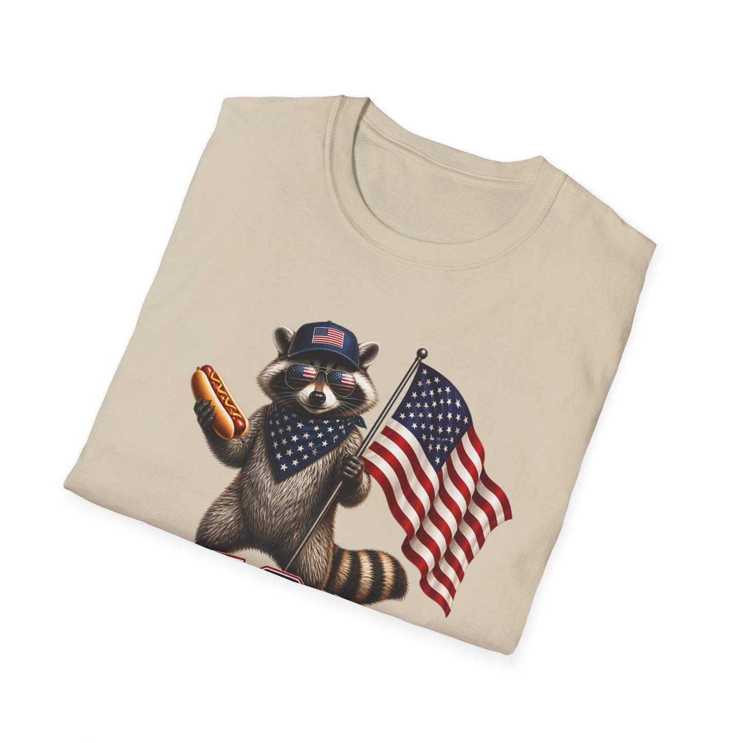 Patriotic Raccoon T-Shirt — USA 1776 "Two Fiddy" Flag Design