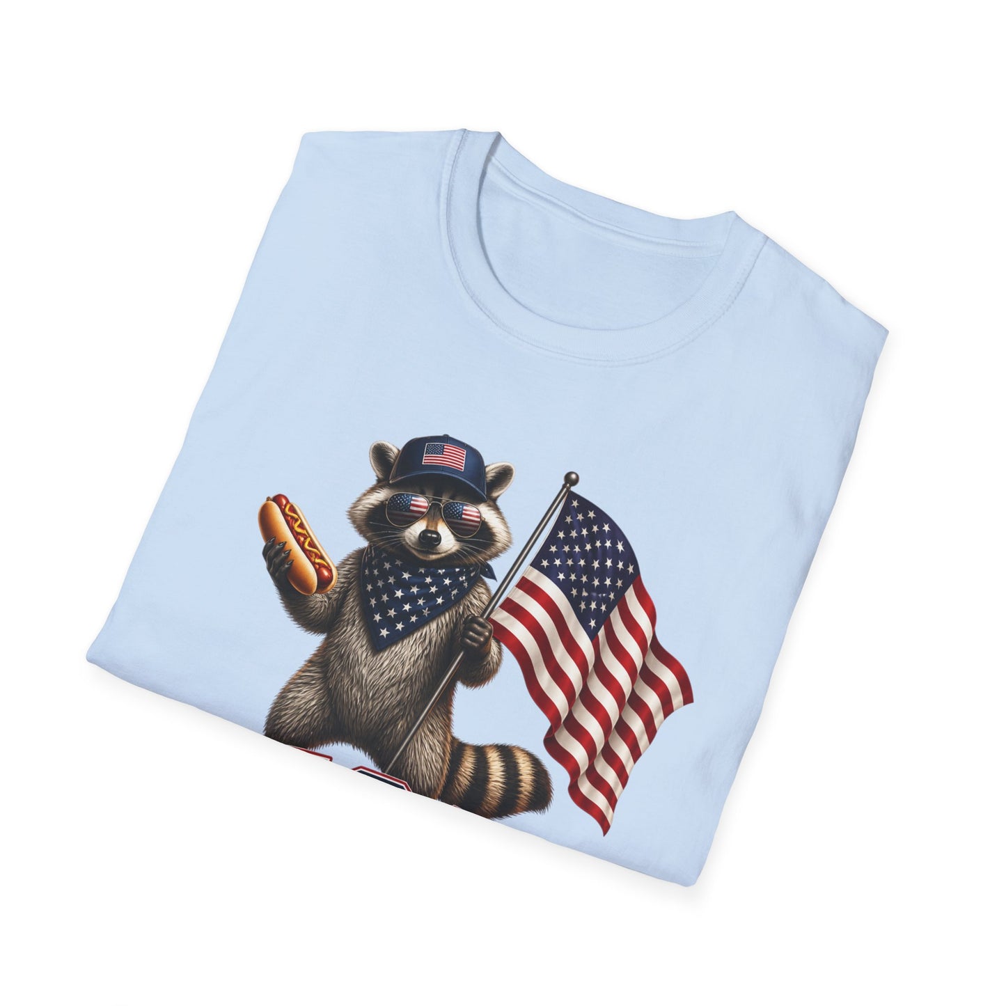 Patriotic Raccoon T-Shirt — USA 1776 "Two Fiddy" Flag Design