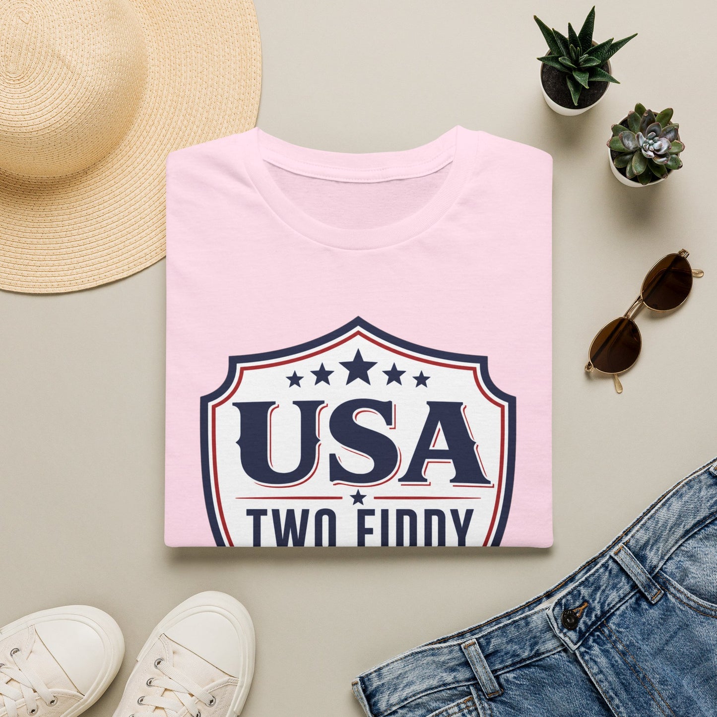 USA Two Fiddy T-Shirt — 1776–2026 Patriotic Shield Tee