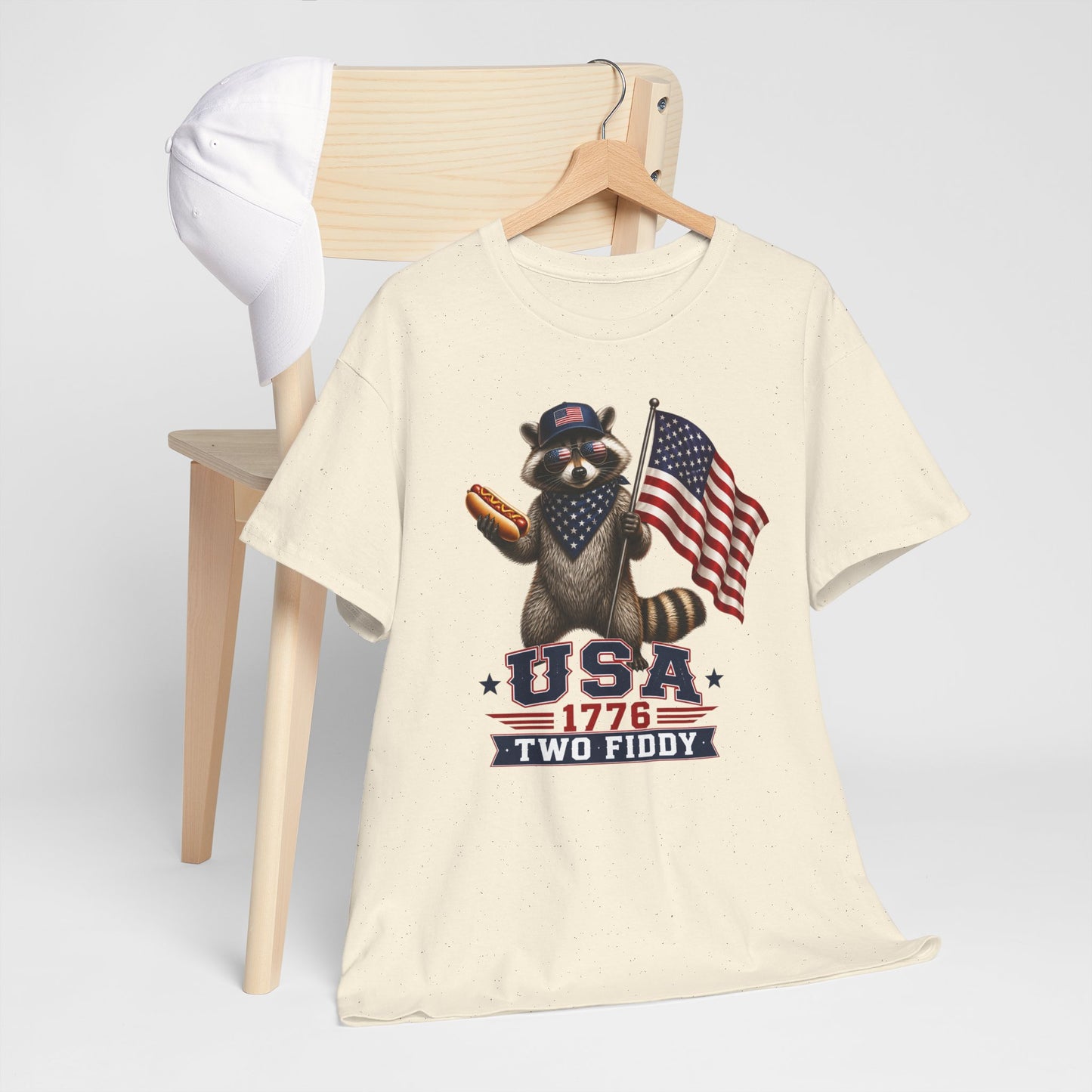 USA Raccoon Flag T-Shirt — "Two Fiddy" Patriotic 1776 Tee