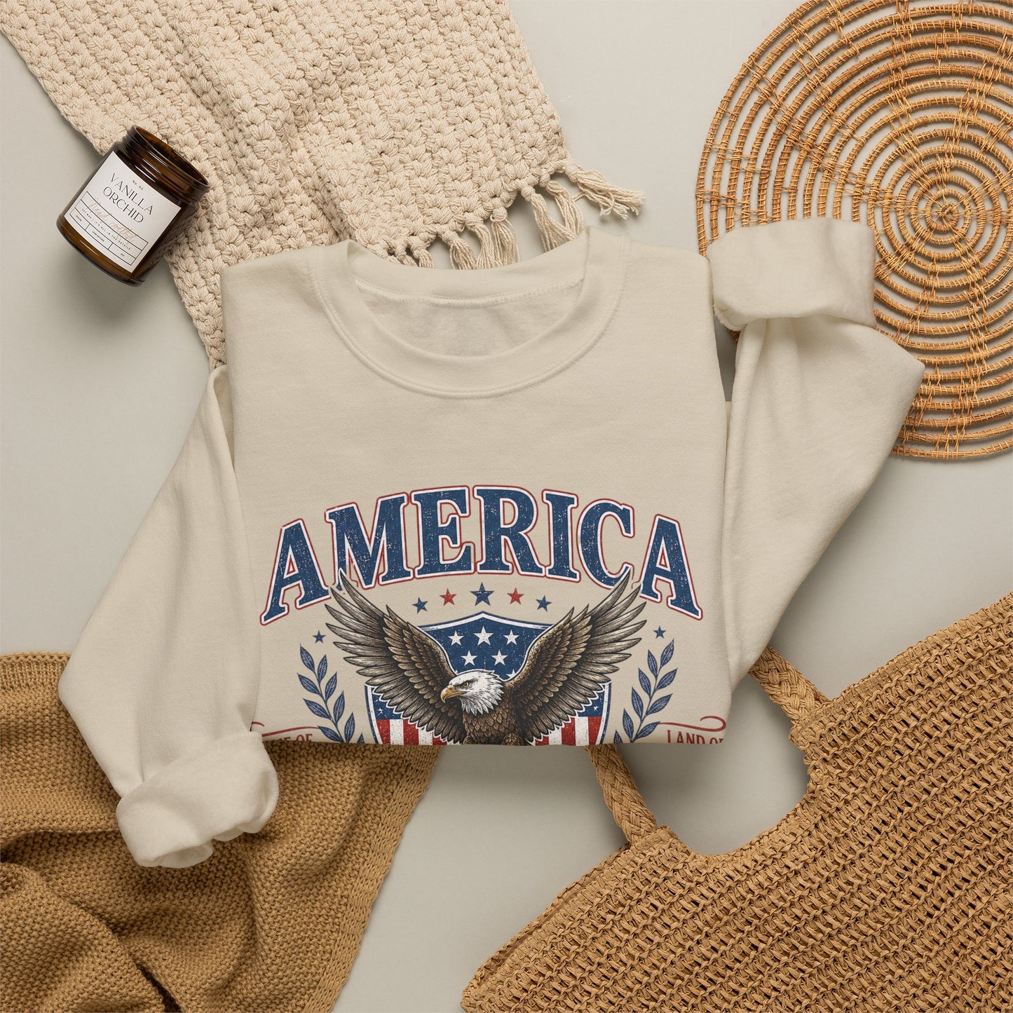 America Eagle Crewneck Sweatshirt – One Nation Under God 250 Years