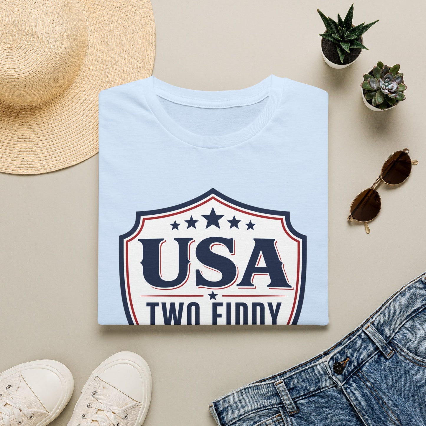 USA Two Fiddy T-Shirt — 1776–2026 Patriotic Shield Tee