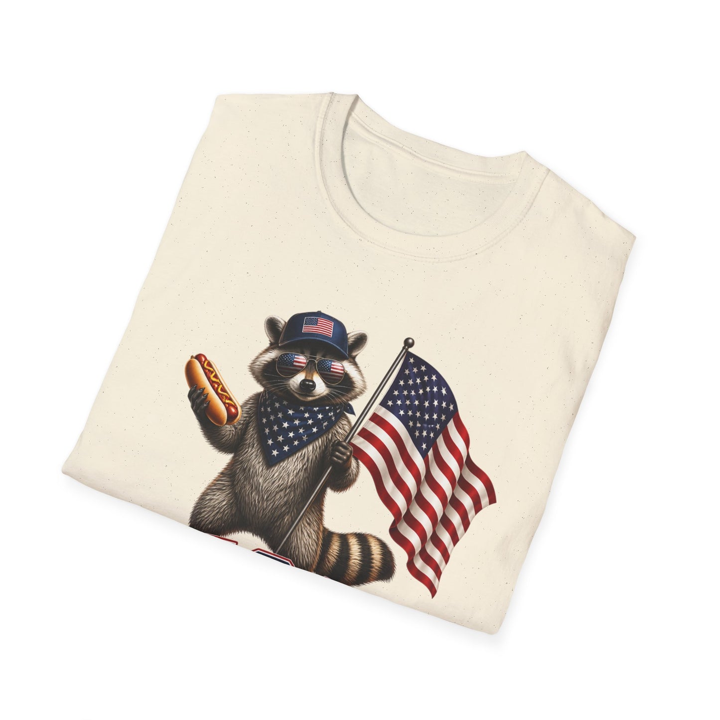 Patriotic Raccoon T-Shirt — USA 1776 "Two Fiddy" Flag Design