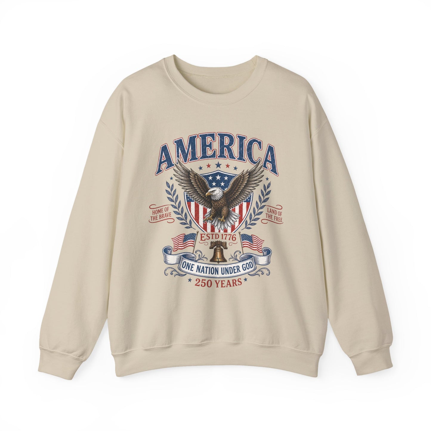 America Eagle Crewneck Sweatshirt – One Nation Under God 250 Years