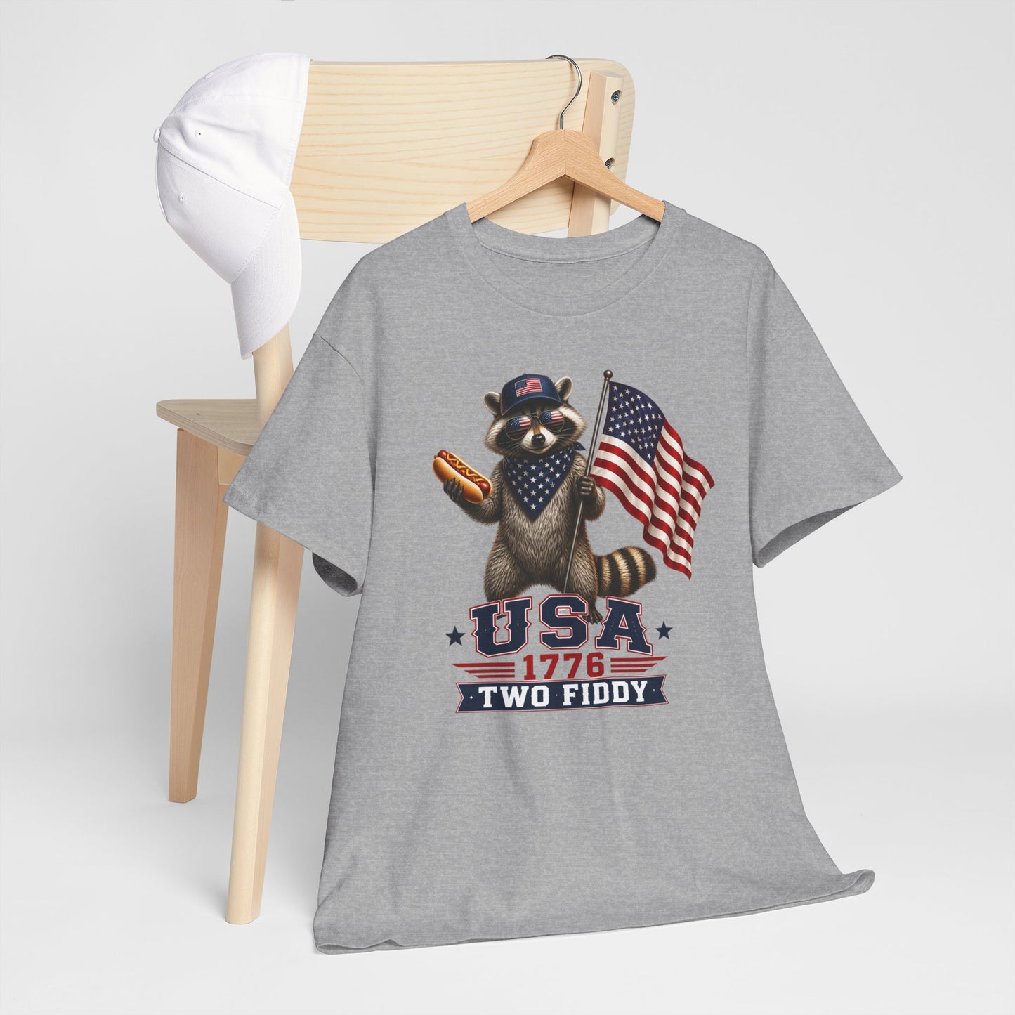 USA Raccoon Flag T-Shirt — "Two Fiddy" Patriotic 1776 Tee