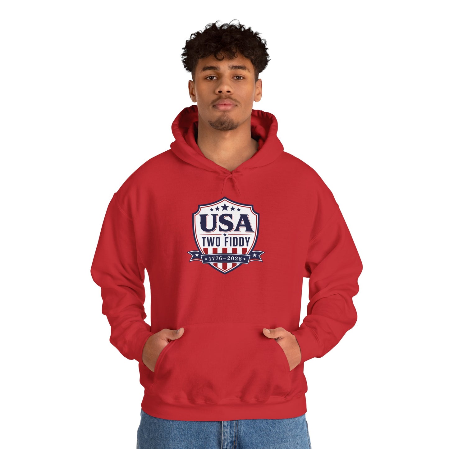 USA Two Fiddy Shield Hoodie — Patriotic Vintage American Flag Sweatshirt (Two Fifty)