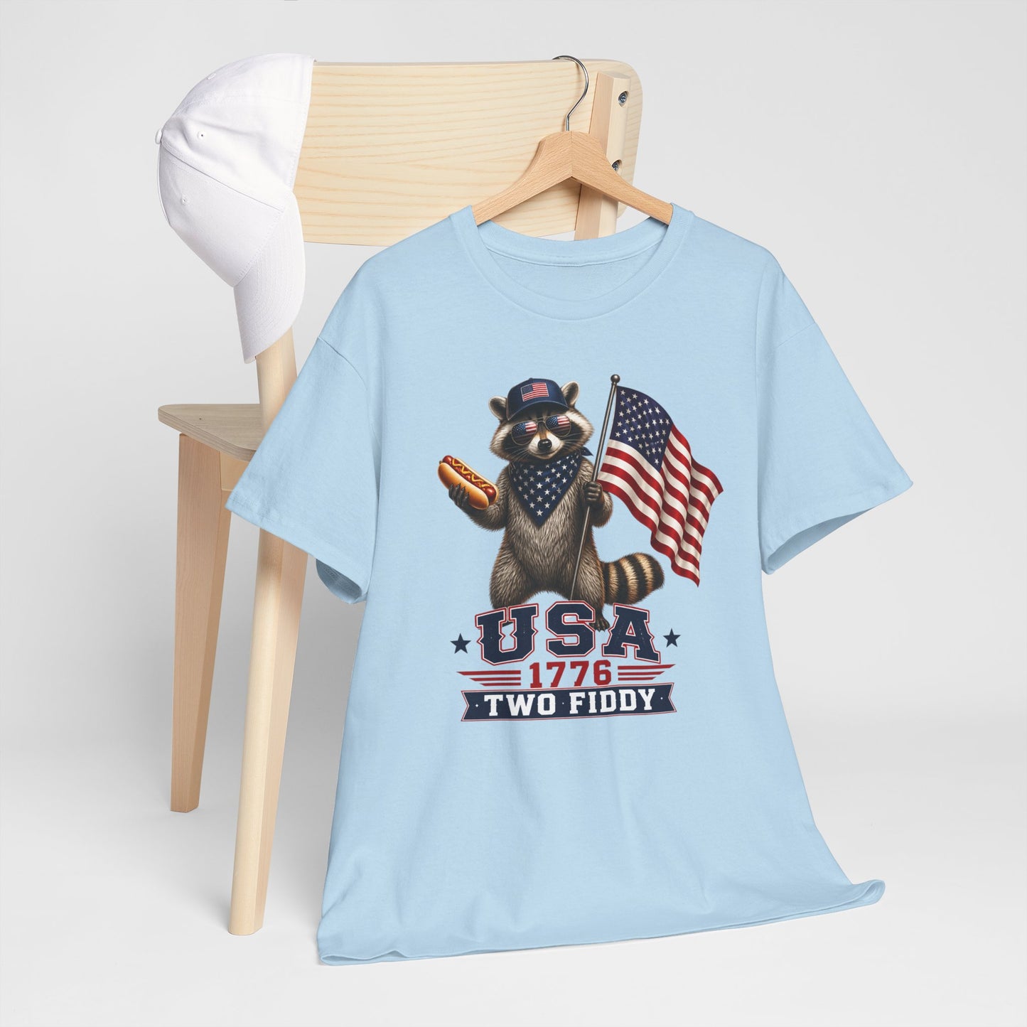 USA Raccoon Flag T-Shirt — "Two Fiddy" Patriotic 1776 Tee