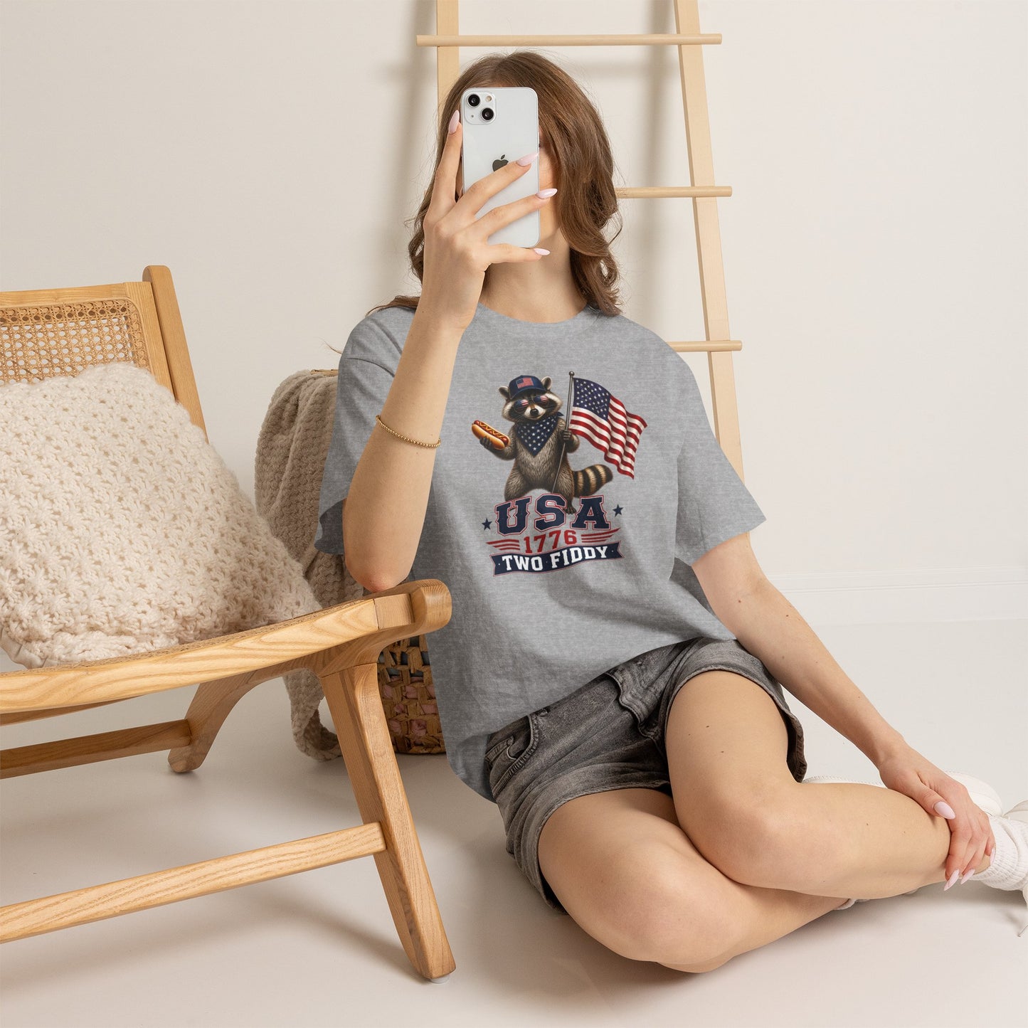 USA Raccoon Flag T-Shirt — "Two Fiddy" Patriotic 1776 Tee