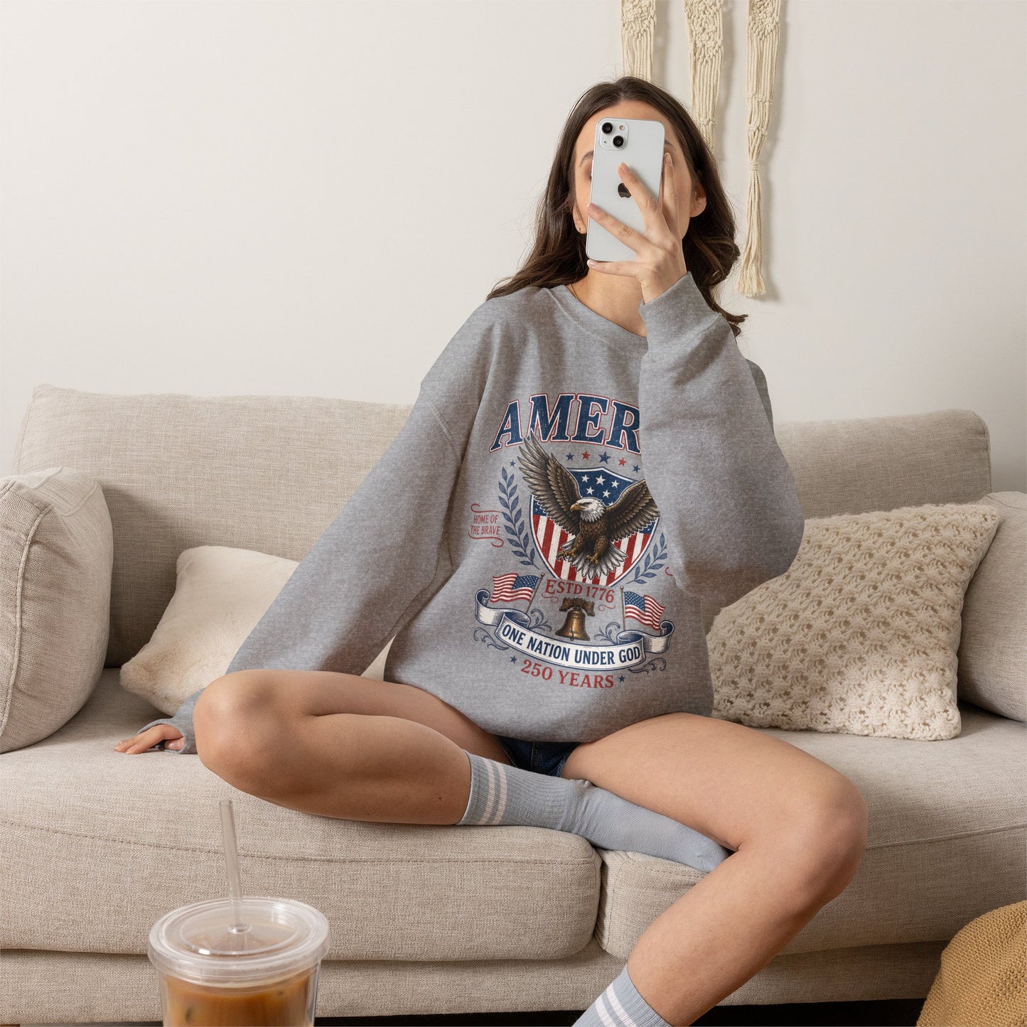 America Eagle Crewneck Sweatshirt – One Nation Under God 250 Years