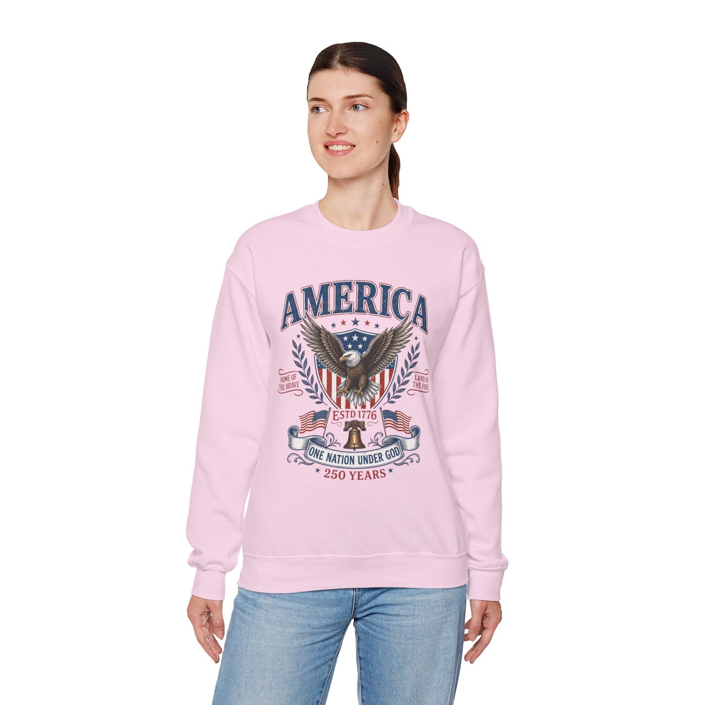 America Eagle Crewneck Sweatshirt – One Nation Under God 250 Years