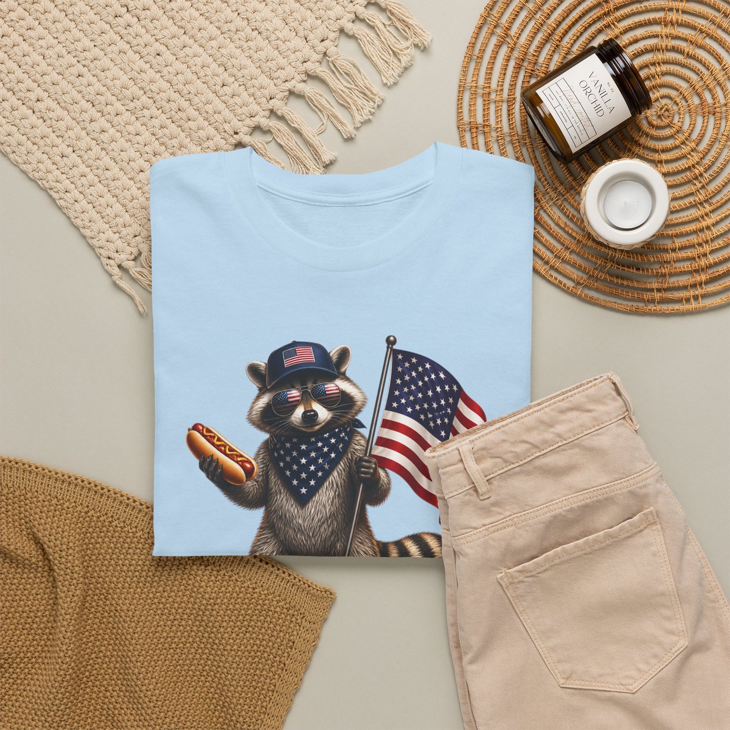 USA Raccoon Flag T-Shirt — "Two Fiddy" Patriotic 1776 Tee