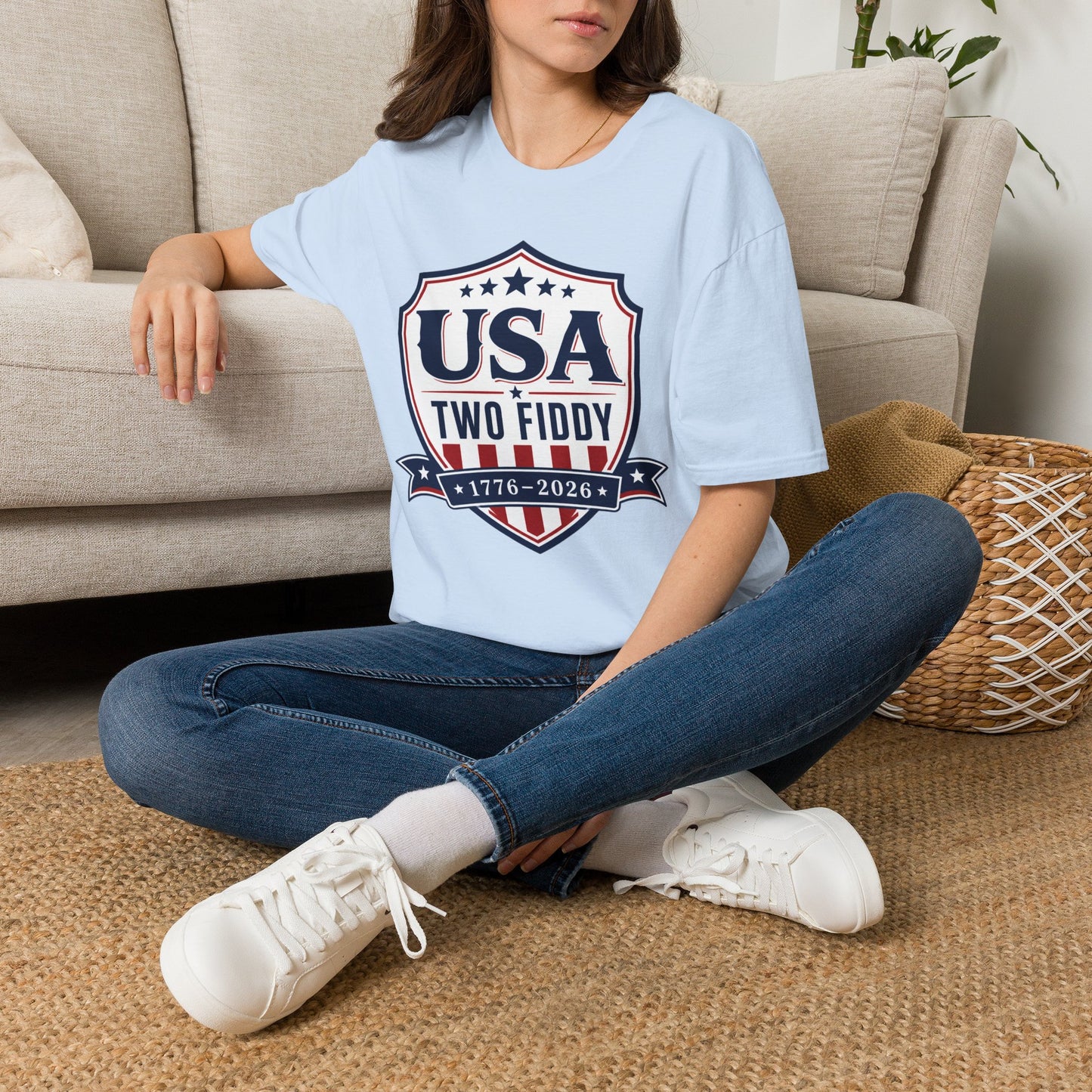 USA Two Fiddy T-Shirt — 1776–2026 Patriotic Shield Tee