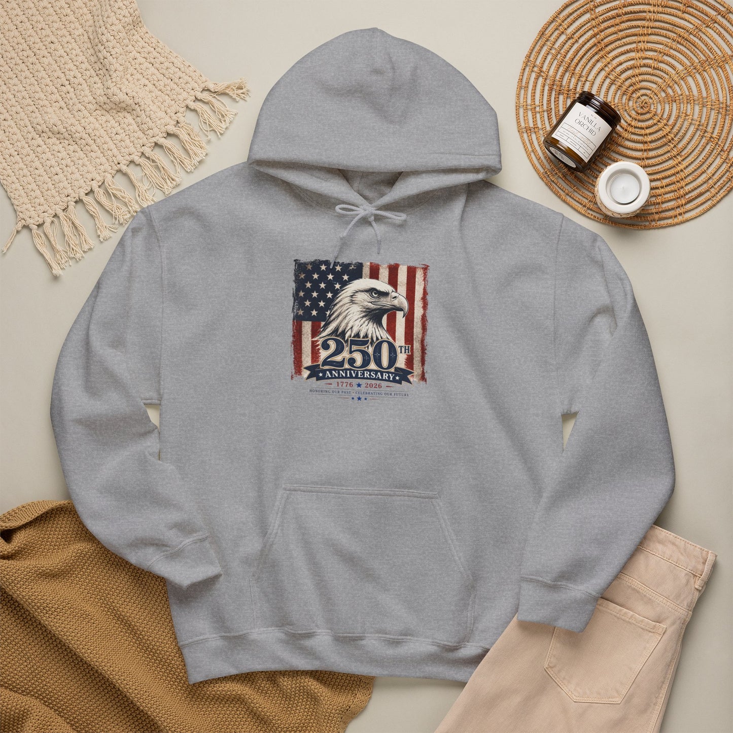 250th Anniversary Eagle Hoodie - Vintage American Flag Patriotic Sweatshirt