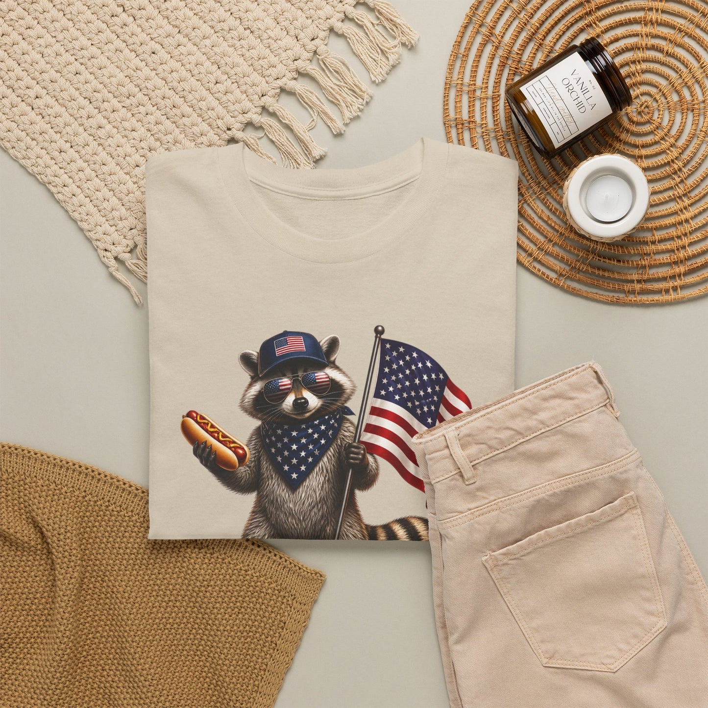 USA Raccoon Flag T-Shirt — "Two Fiddy" Patriotic 1776 Tee