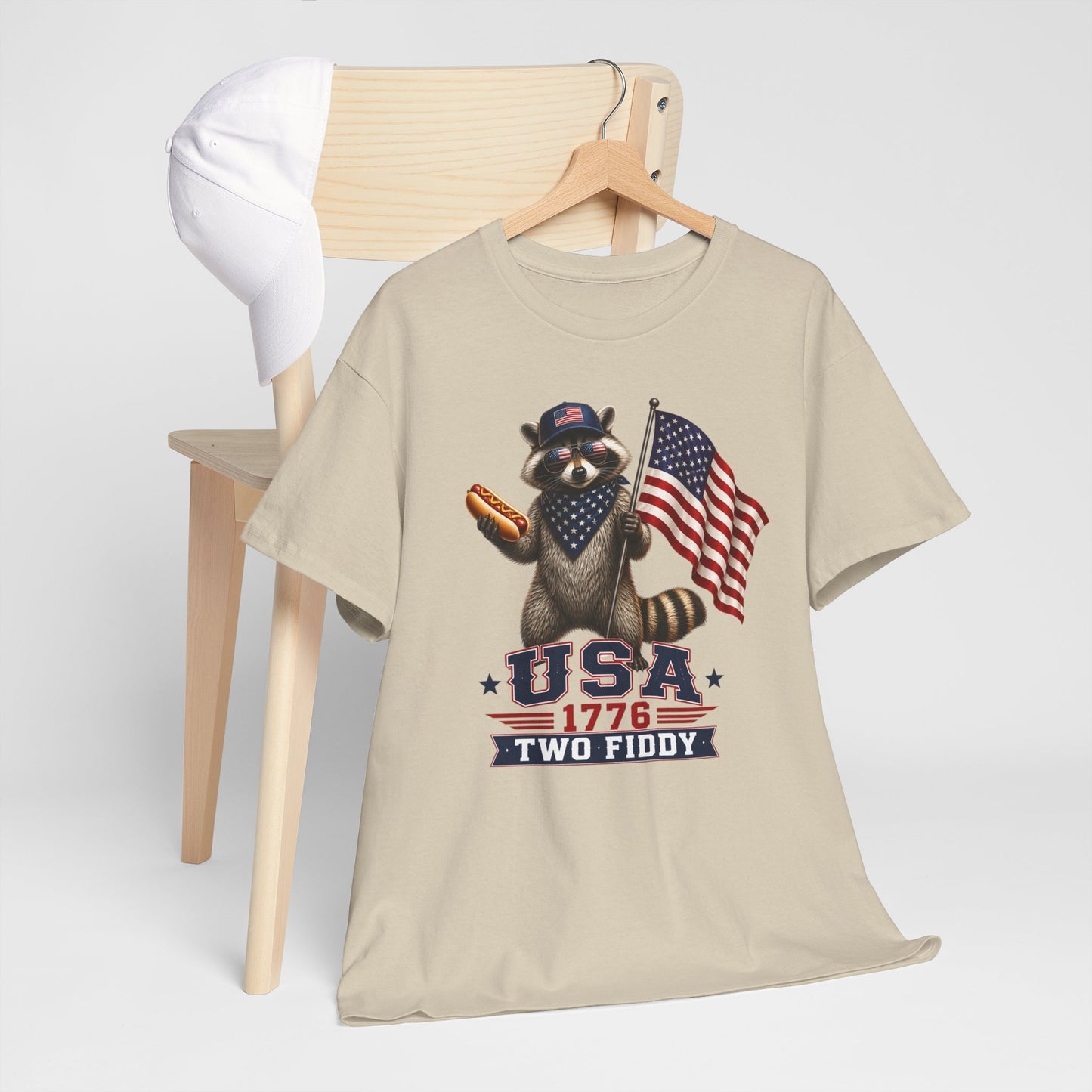 USA Raccoon Flag T-Shirt — "Two Fiddy" Patriotic 1776 Tee