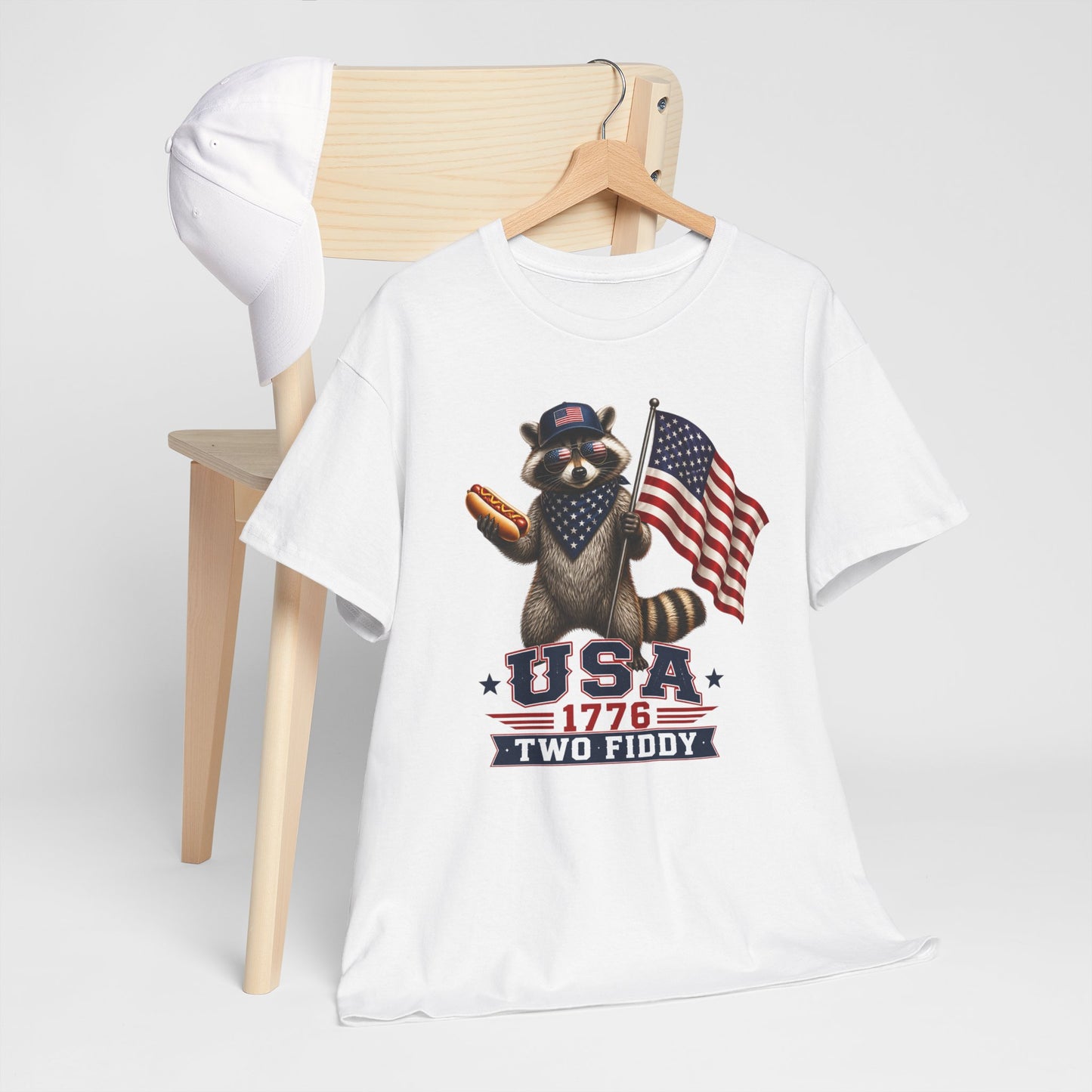 USA Raccoon Flag T-Shirt — "Two Fiddy" Patriotic 1776 Tee