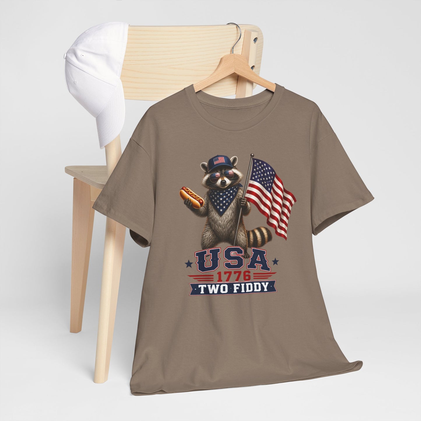 USA Raccoon Flag T-Shirt — "Two Fiddy" Patriotic 1776 Tee