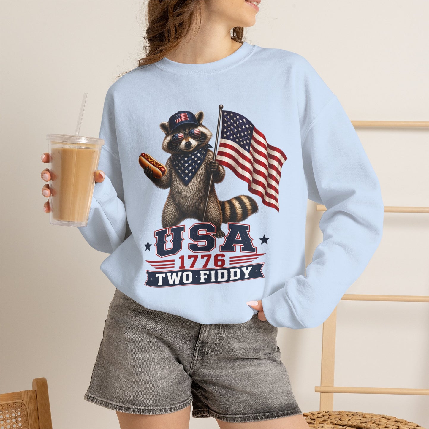 Patriotic Raccoon USA 1776 Two Fiddy Crewneck Sweatshirt