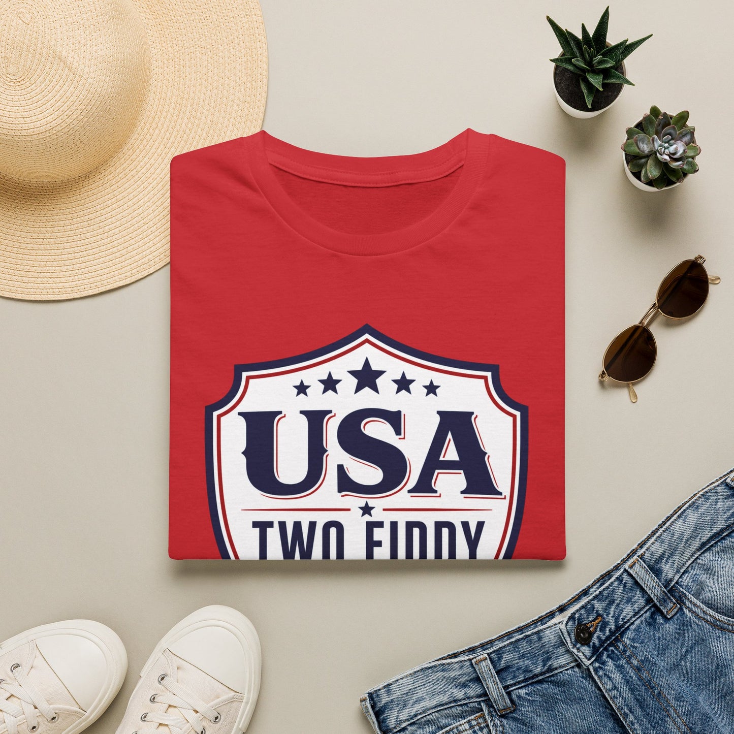 USA Two Fiddy T-Shirt — 1776–2026 Patriotic Shield Tee