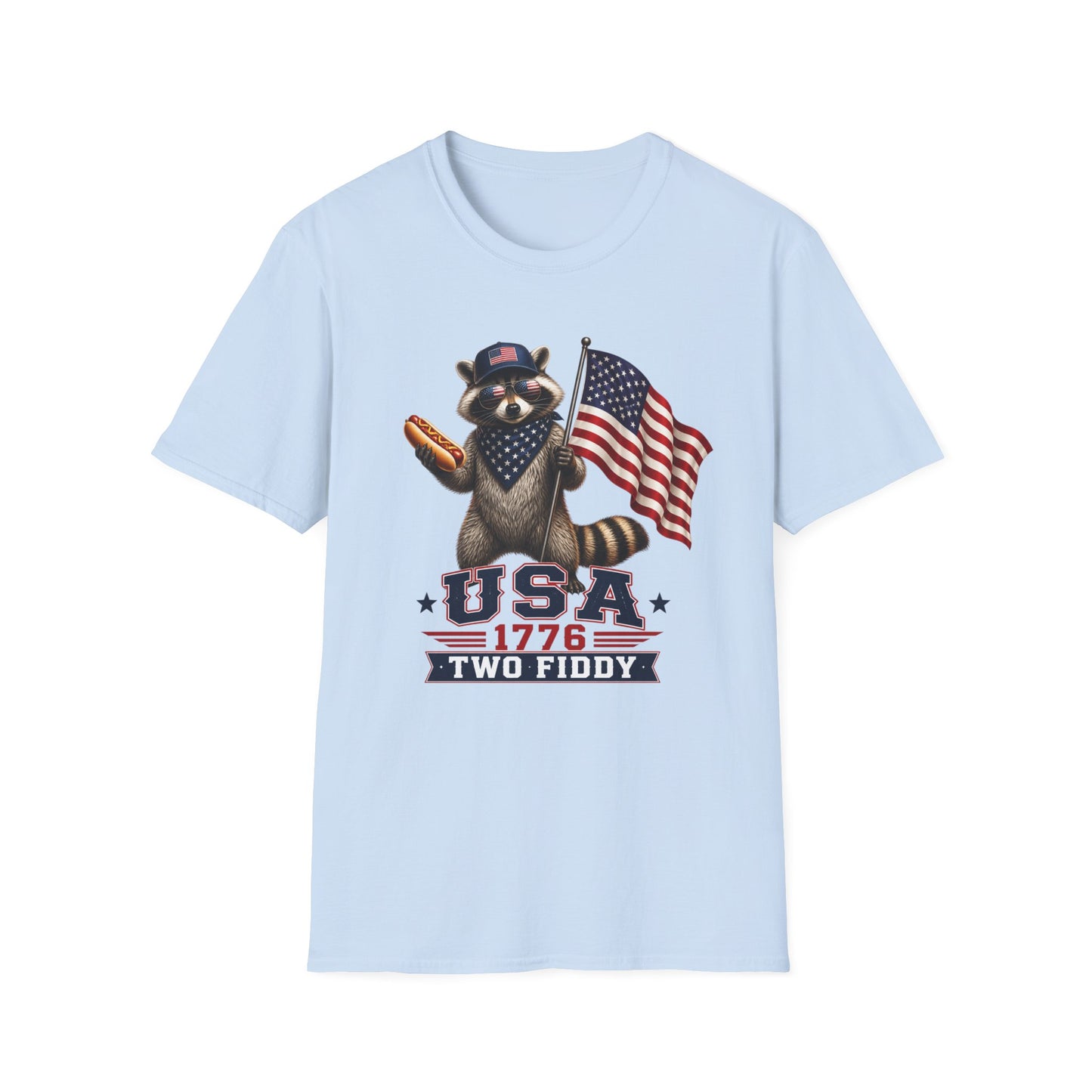 Patriotic Raccoon T-Shirt — USA 1776 "Two Fiddy" Flag Design