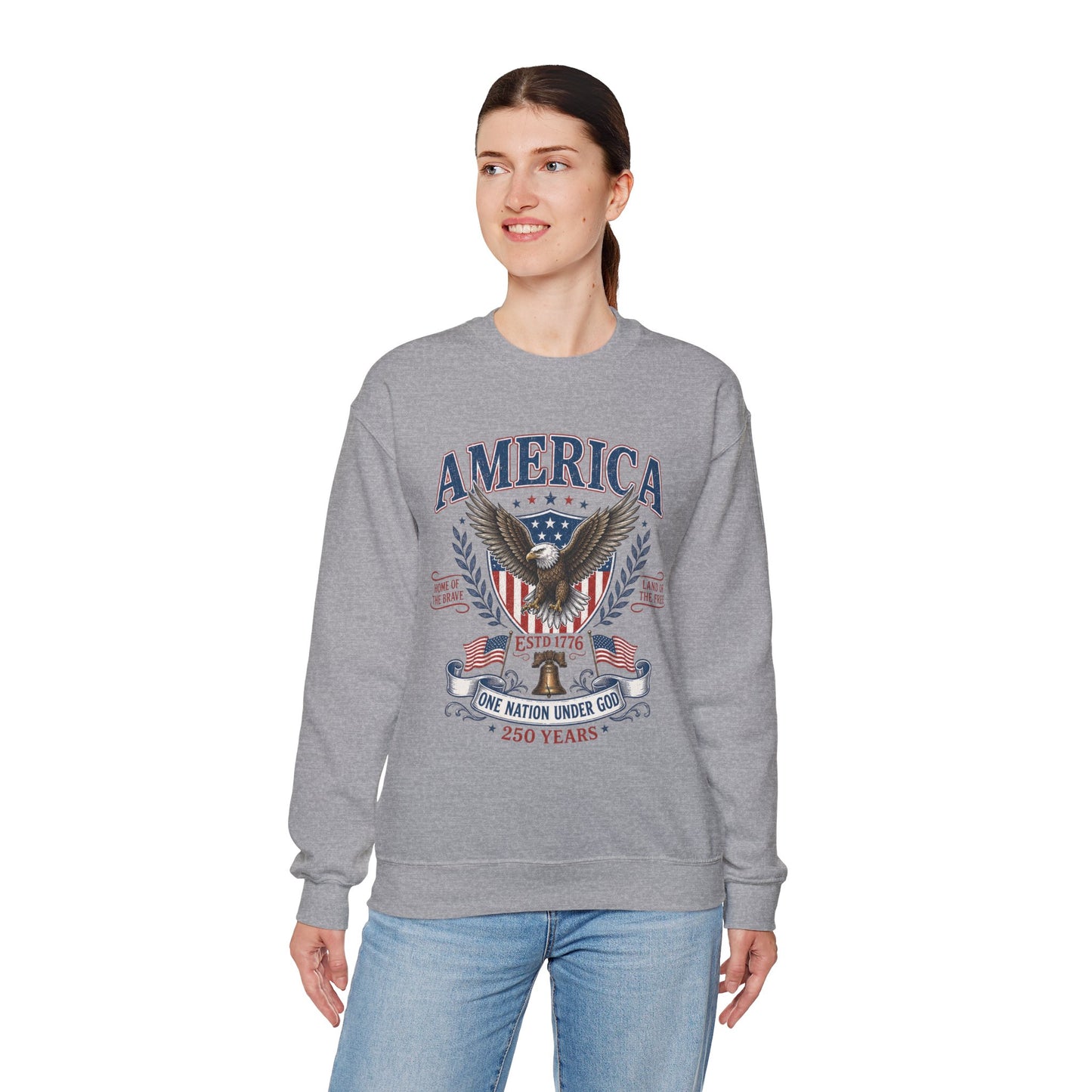 America Eagle Crewneck Sweatshirt – One Nation Under God 250 Years