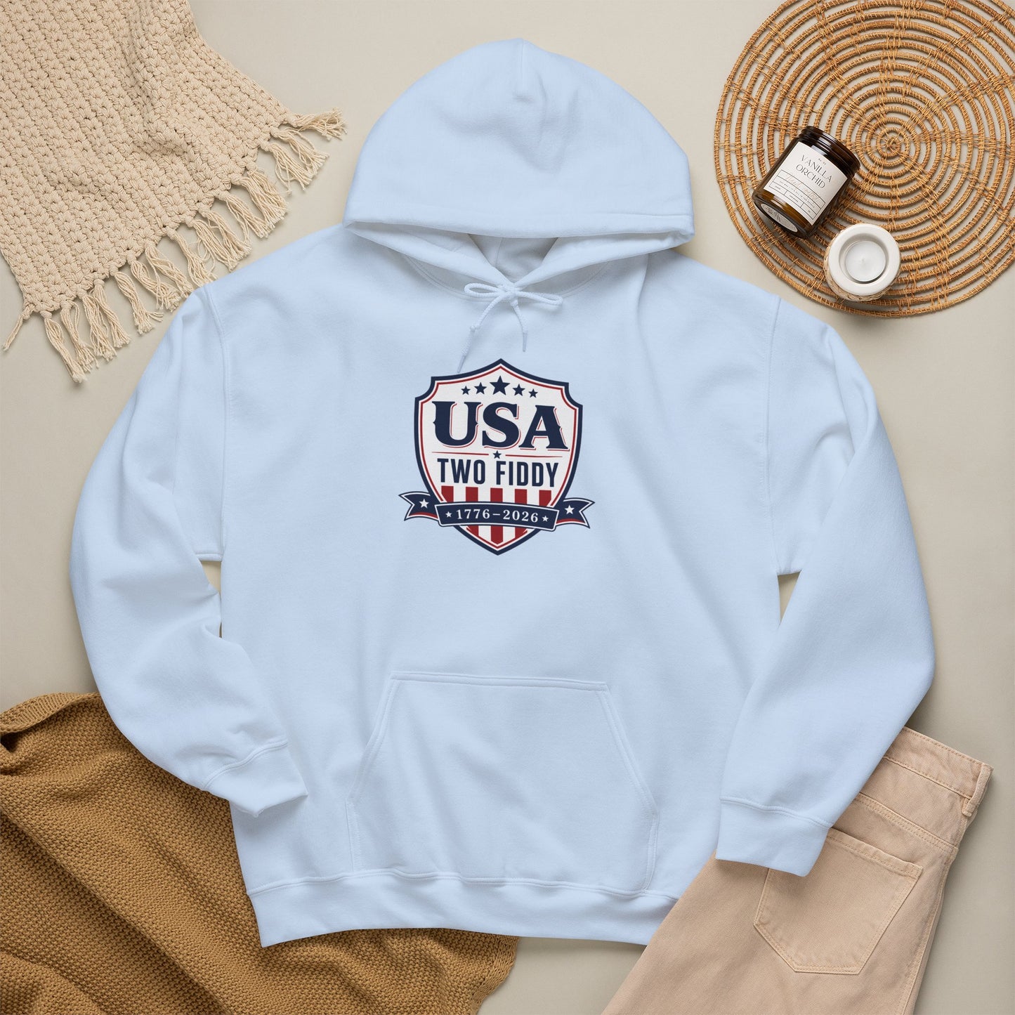USA Two Fiddy Shield Hoodie — Patriotic Vintage American Flag Sweatshirt (Two Fifty)