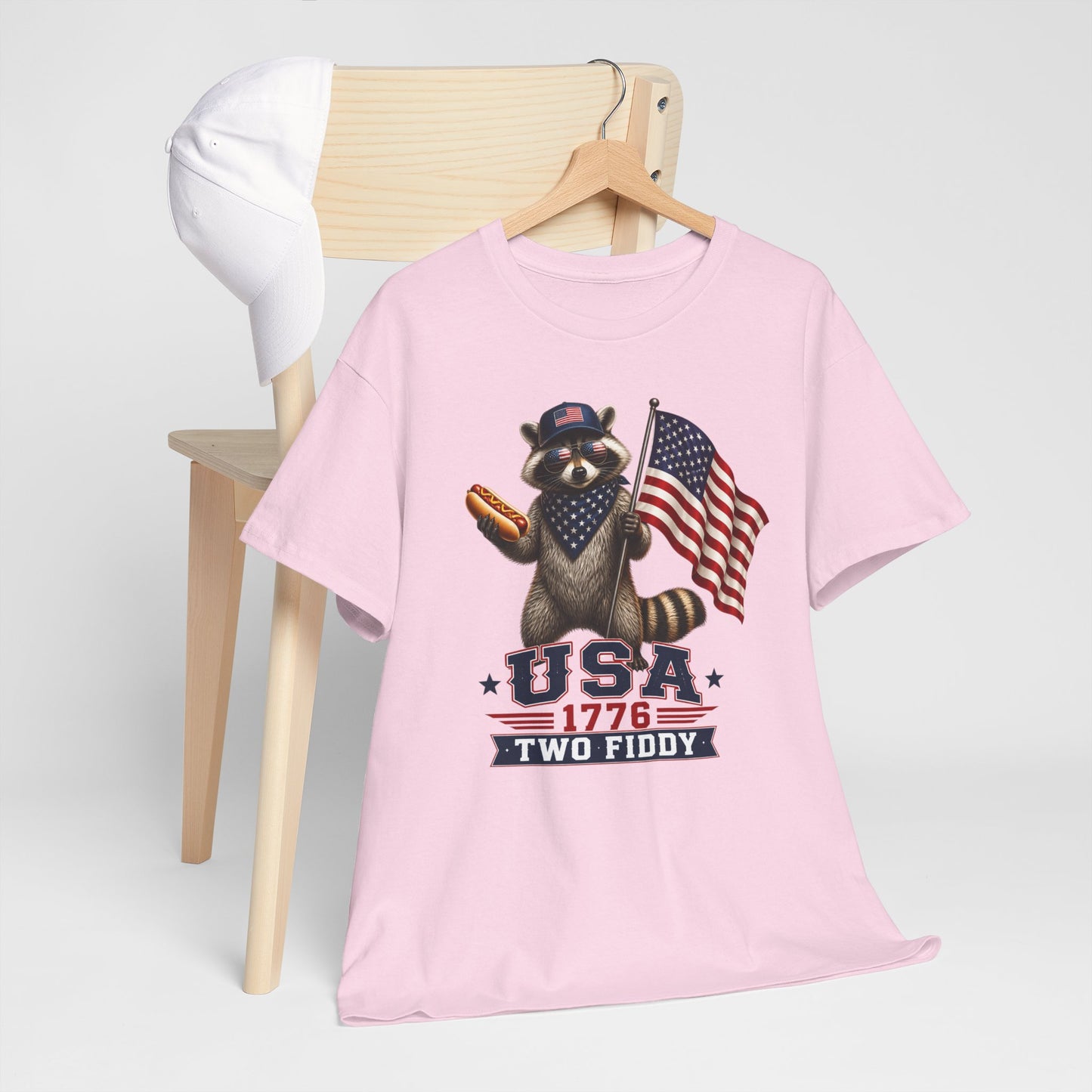 USA Raccoon Flag T-Shirt — "Two Fiddy" Patriotic 1776 Tee