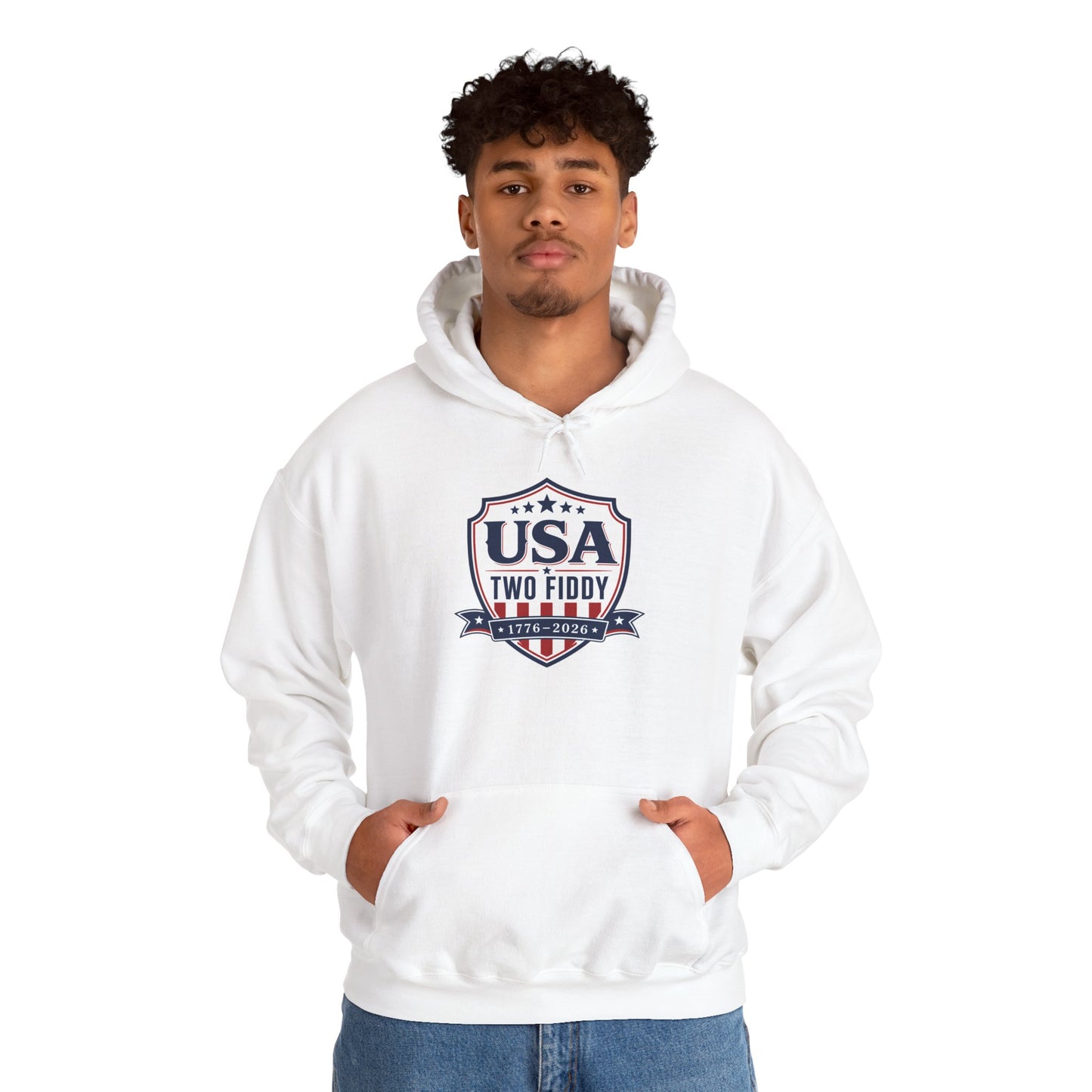 USA Two Fiddy Shield Hoodie — Patriotic Vintage American Flag Sweatshirt (Two Fifty)