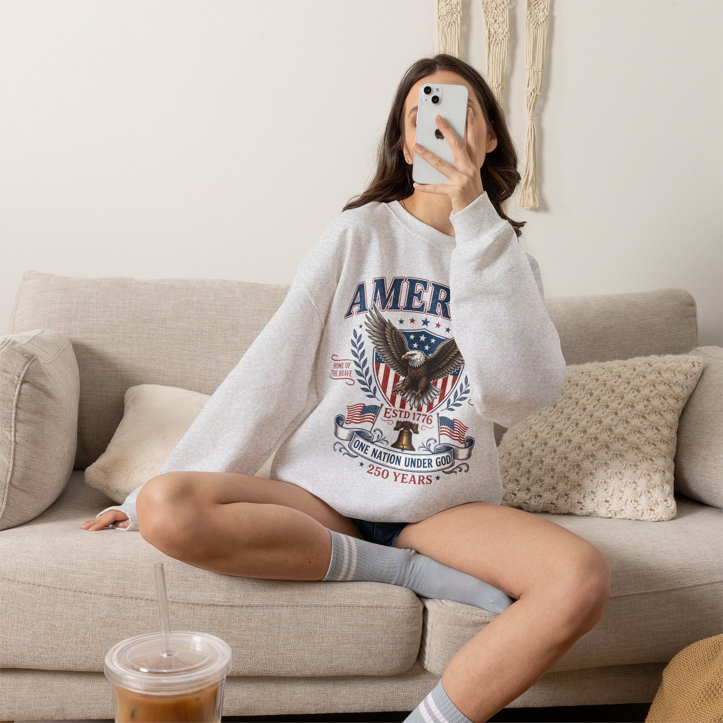 America Eagle Crewneck Sweatshirt – One Nation Under God 250 Years