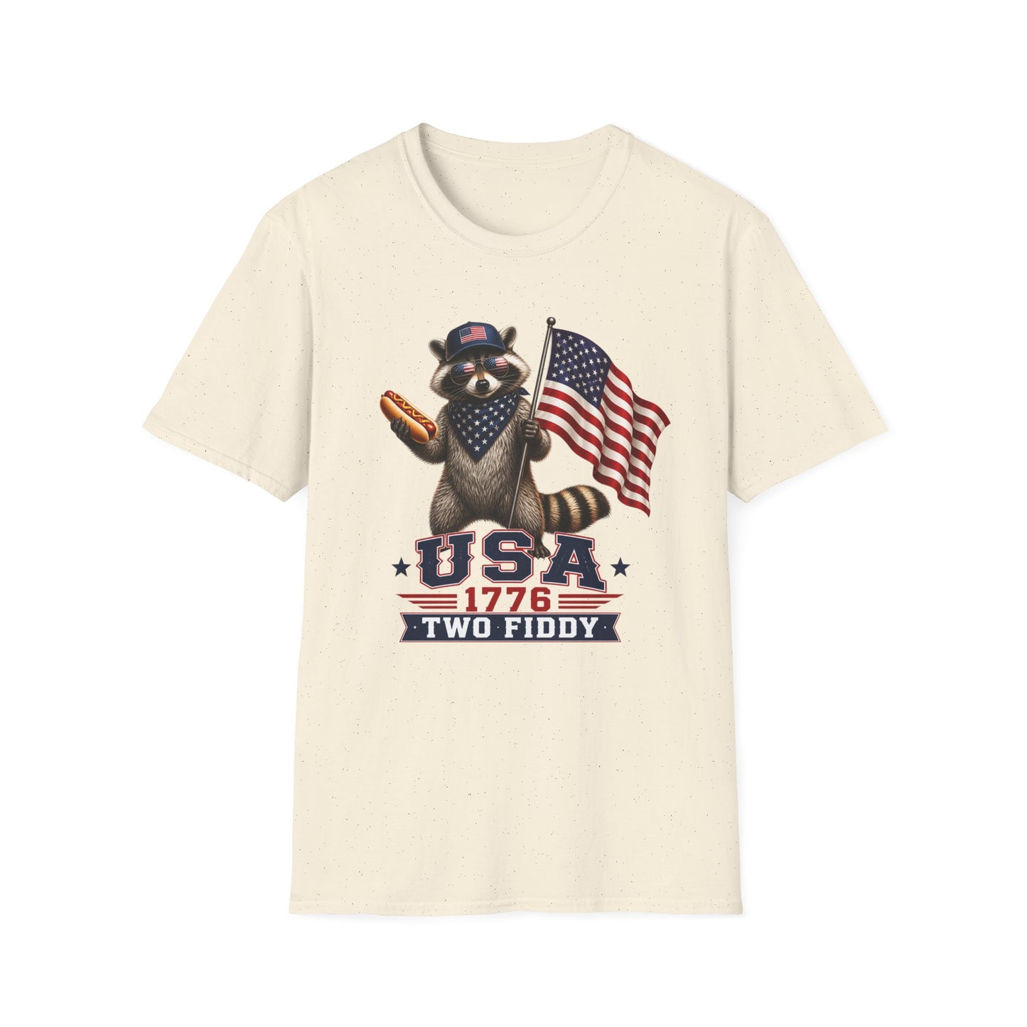 Patriotic Raccoon T-Shirt — USA 1776 "Two Fiddy" Flag Design