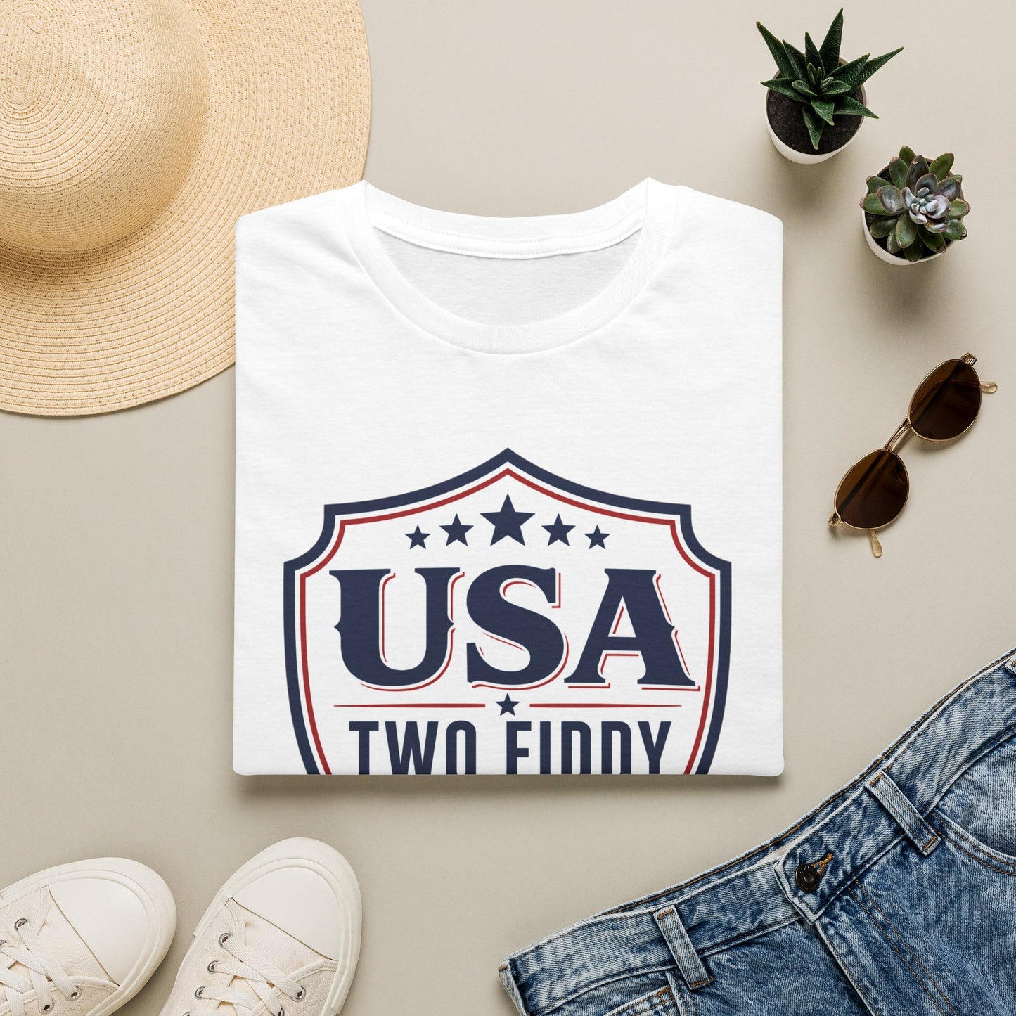 USA Two Fiddy T-Shirt — 1776–2026 Patriotic Shield Tee